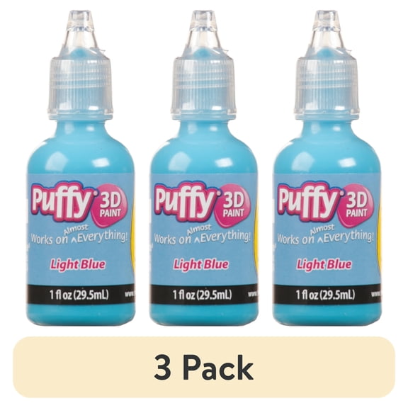 (3 pack) Puffy 3D Puff Paint, Fabric and Multi-Surface, Light Blue, 1 fl oz Liquid Puff