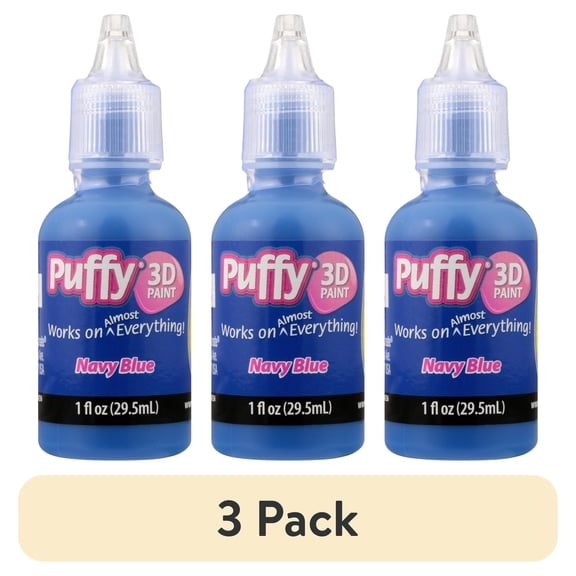 (3 pack) Puffy 3D Puff Paint, Fabric and Multi-Surface, Navy Blue, 1 fl oz Liquid Puff