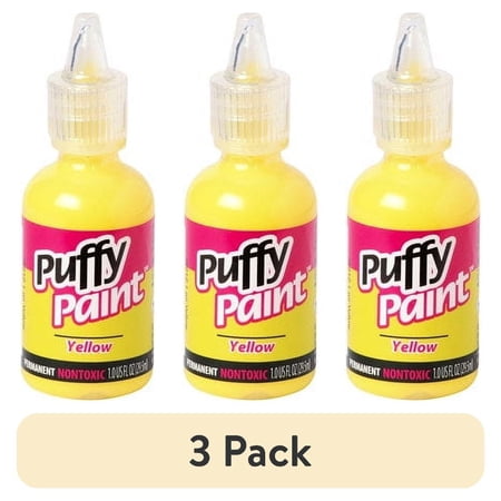 (3 pack) Puffy 3D Puff Paint, Fabric and Multi-Surface, Yellow, 1 fl oz Liquid Puff