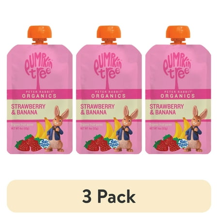 (3 pack) Pumpkin Tree Peter Rabbit Organics Strawberry and Banana Organic Fruit Snack, 4 oz