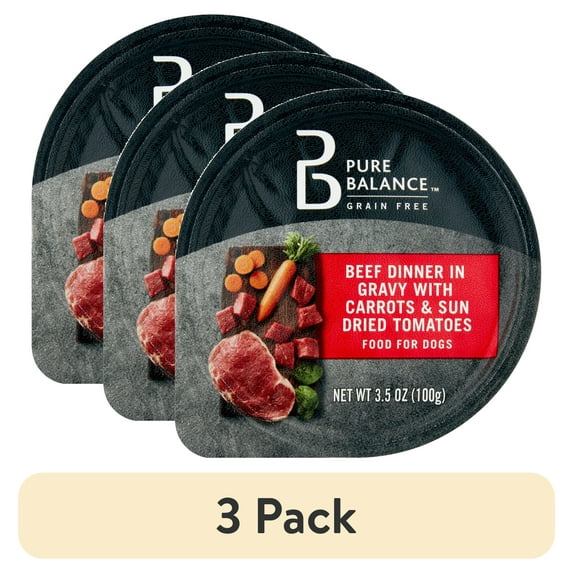 (3 pack) Pure Balance Beef Dinner in Gravy with Carrots & Sun Dried Tomatoes, 3.5 oz