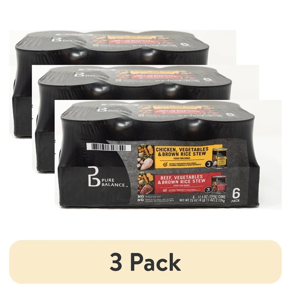 (3 pack) Pure Balance Beef Stew and Chicken Stew Wet Dog Food Variety Pack, 12.5 oz Cans, 6 Pack