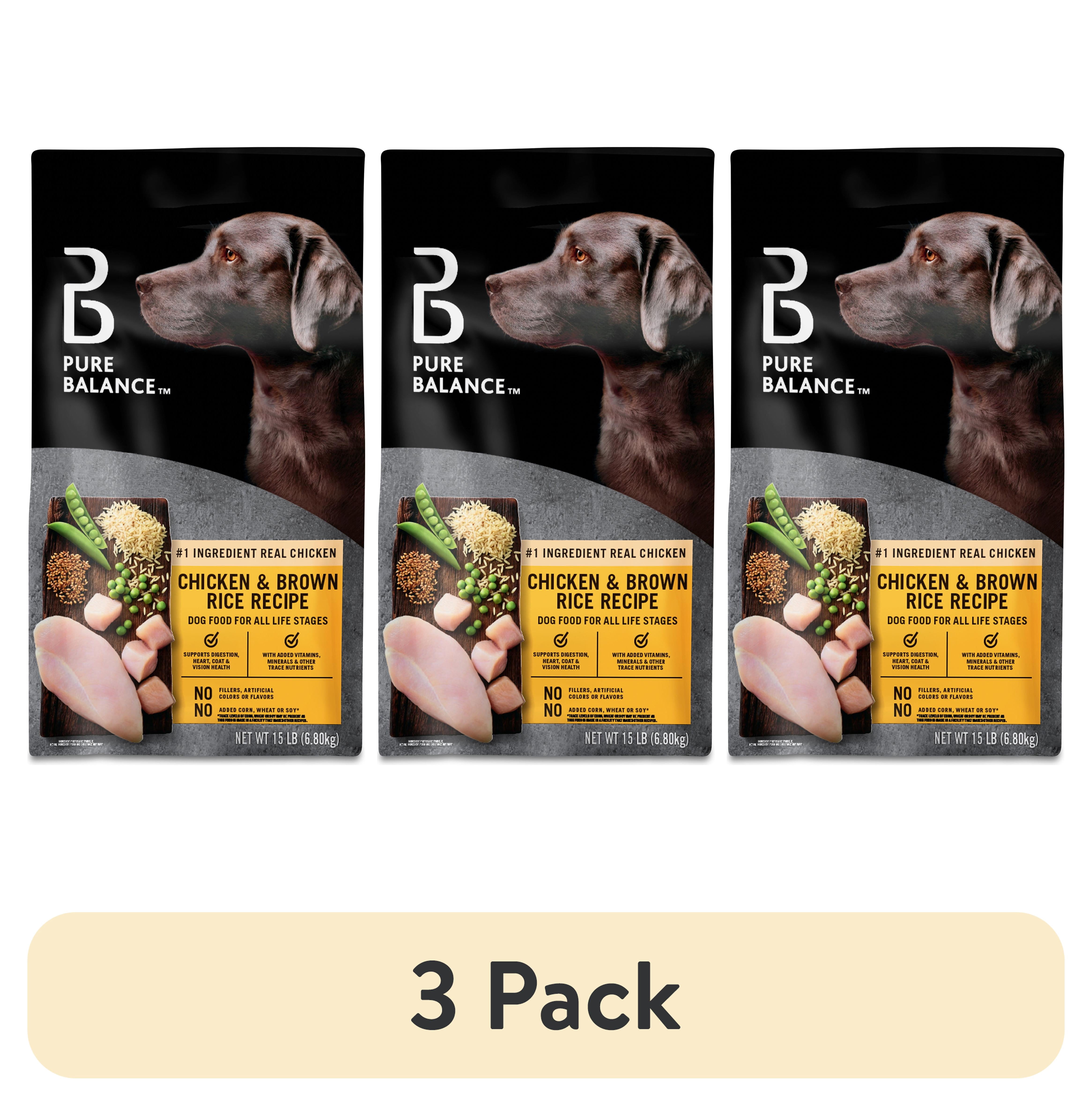 (3 pack) Pure Balance Chicken & Brown Rice Recipe Dry Dog Food, 15 lbs