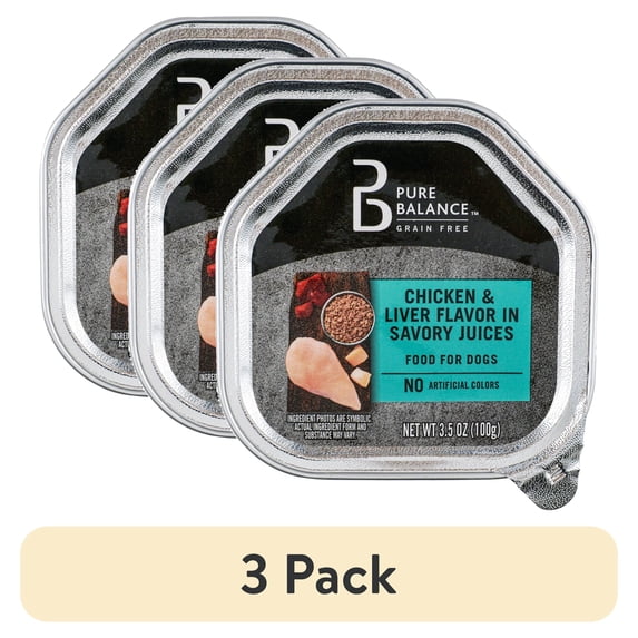 (3 pack) Pure Balance Grain Free Chicken and Liver Flavor in Savory Juices Wet Dog Food, 3.5 oz