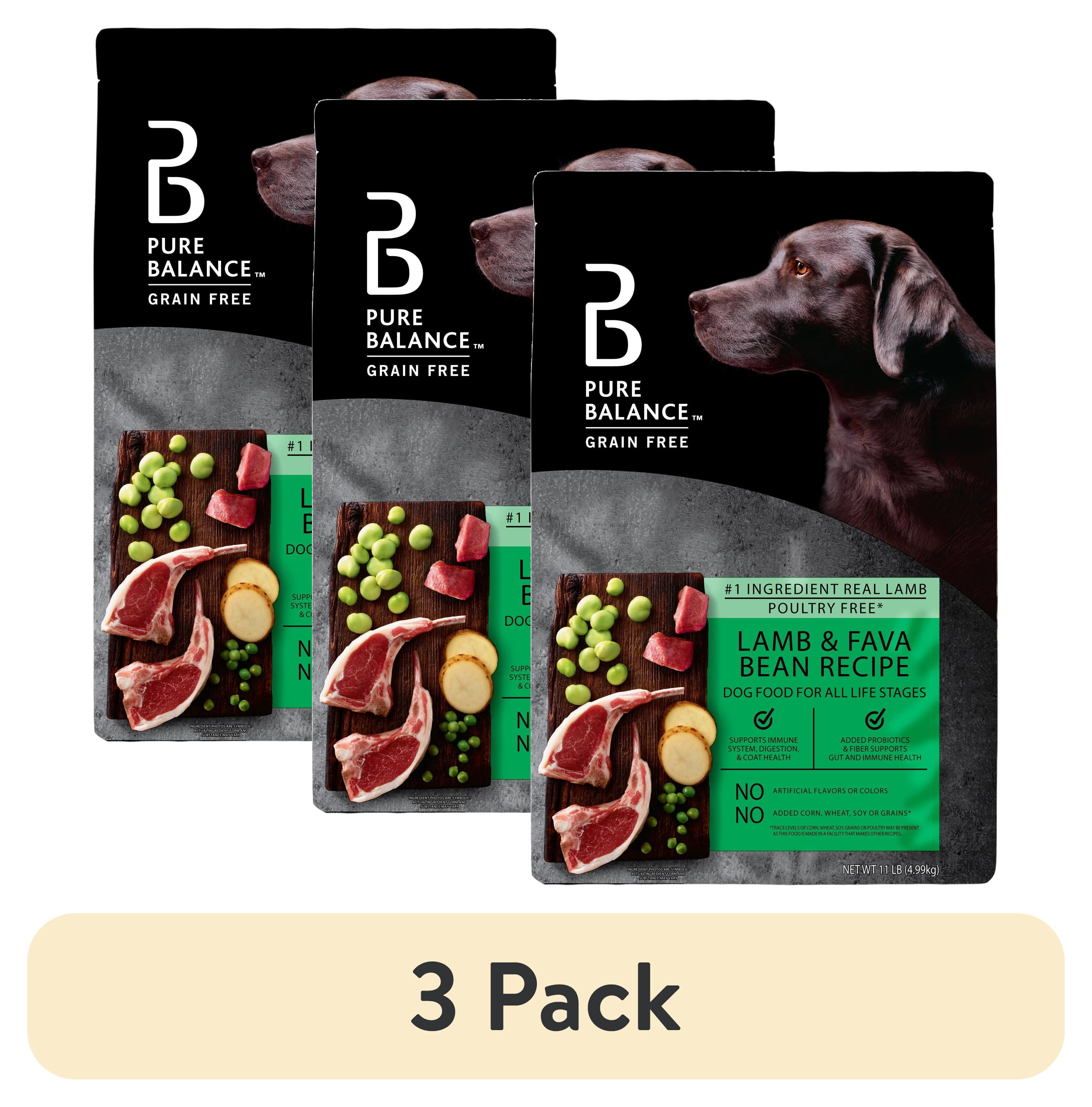 (3 pack) Pure Balance Grain-Free & Poultry-Free Lamb & Fava Bean Recipe Dry Dog Food, 11 lbs