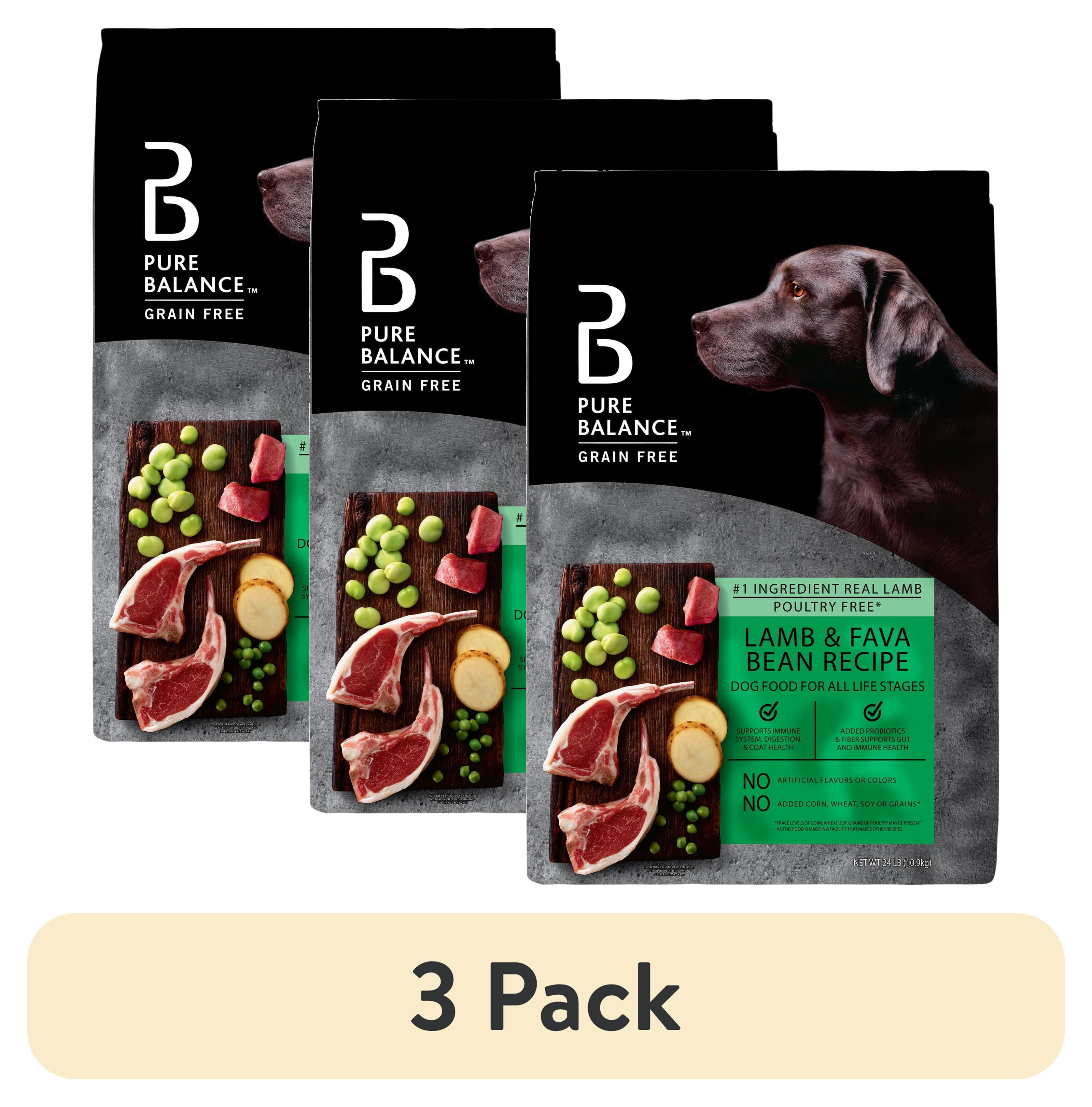 (3 pack) Pure Balance Grain-Free & Poultry-Free Lamb & Fava Bean Recipe Dry Dog Food, 24 lbs