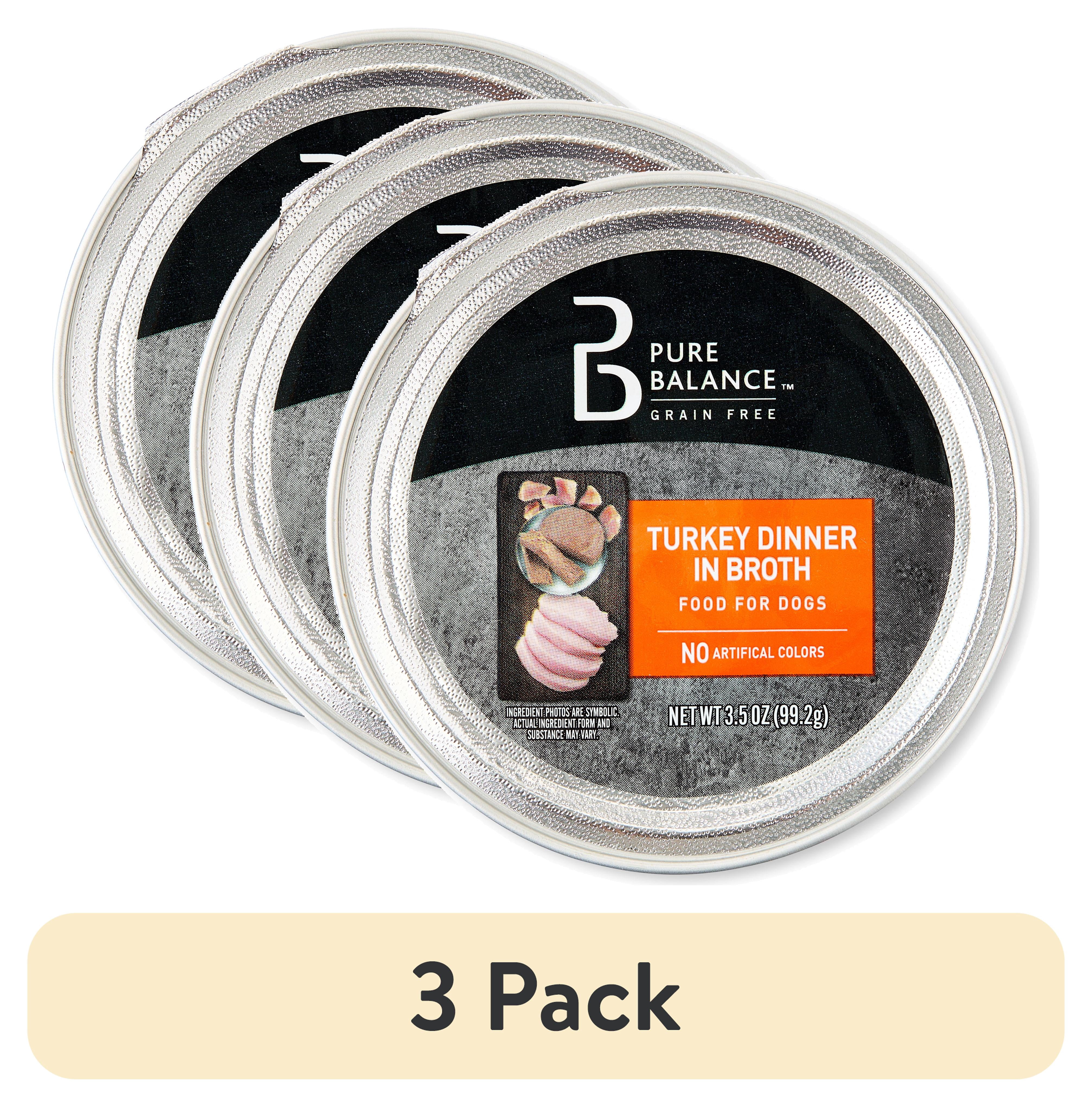 (3 pack) Pure Balance Grain-Free Turkey Dinner in Broth Wet Dog Food, 3.5 oz Tray