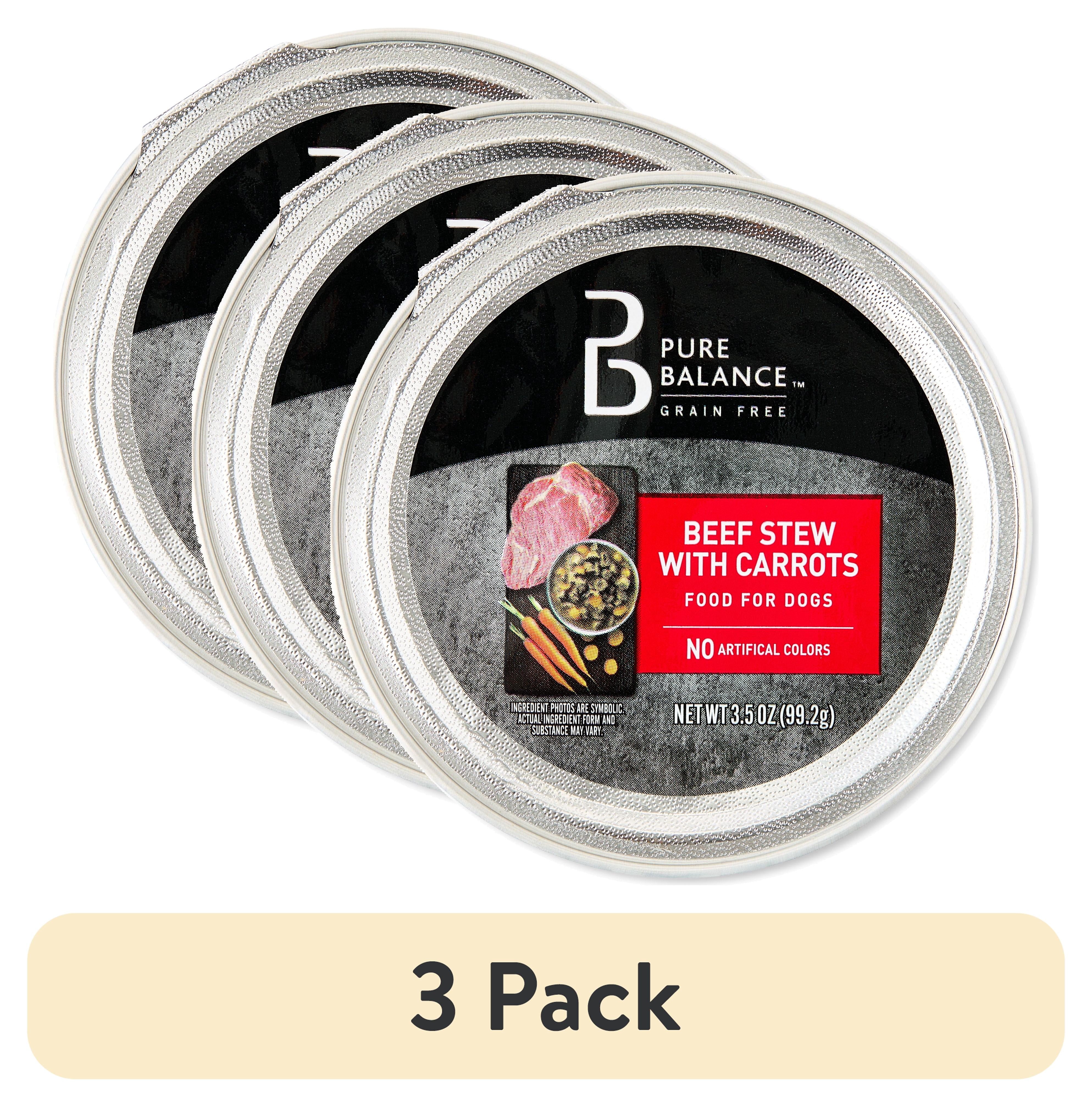 (3 pack) Pure Balance Grain-Free Wet Dog Food, Beef Stew with Carrots, 3.5 oz Tray