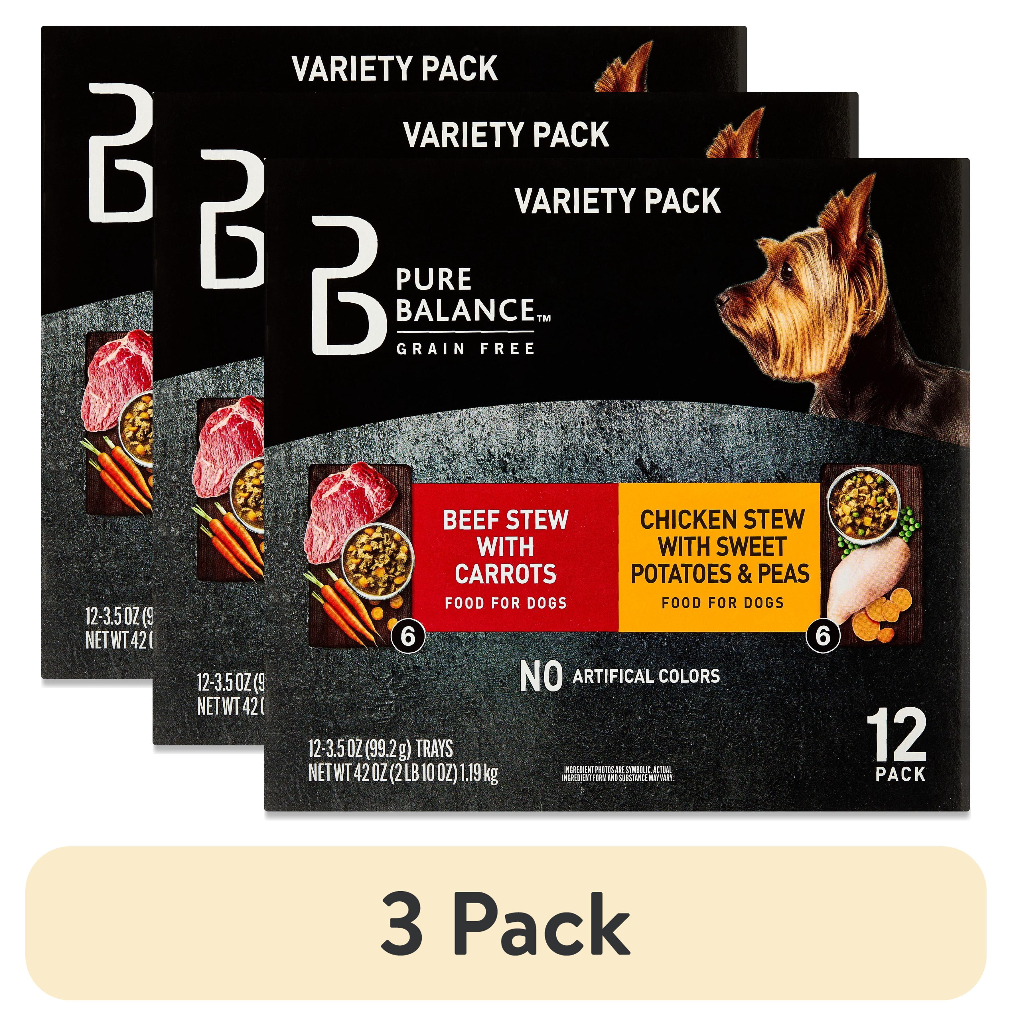 (3 pack) Pure Balance Grain-Free Wet Dog Food Variety Pack, 3.5 oz Trays, 12 Pack
