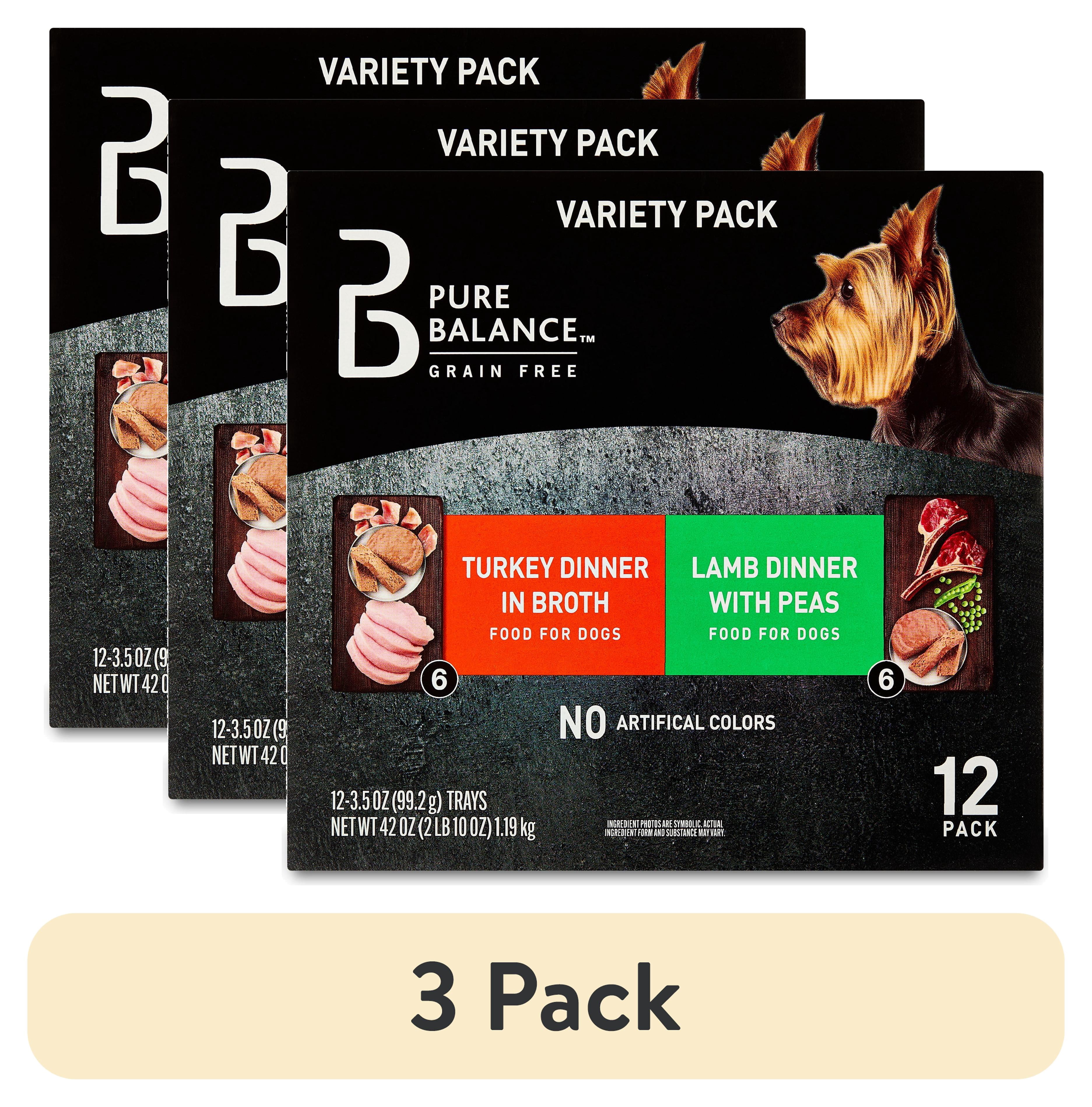 (3 pack) Pure Balance Grain-Free Wet Dog Food Variety Pack, Turkey and Lamb, 3.5 oz Trays, 12 Count
