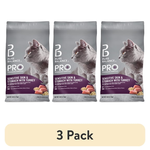(3 pack) Pure Balance PRO+ Sensitive Skin & Stomach with Turkey Dry Cat Food, 7 lbs