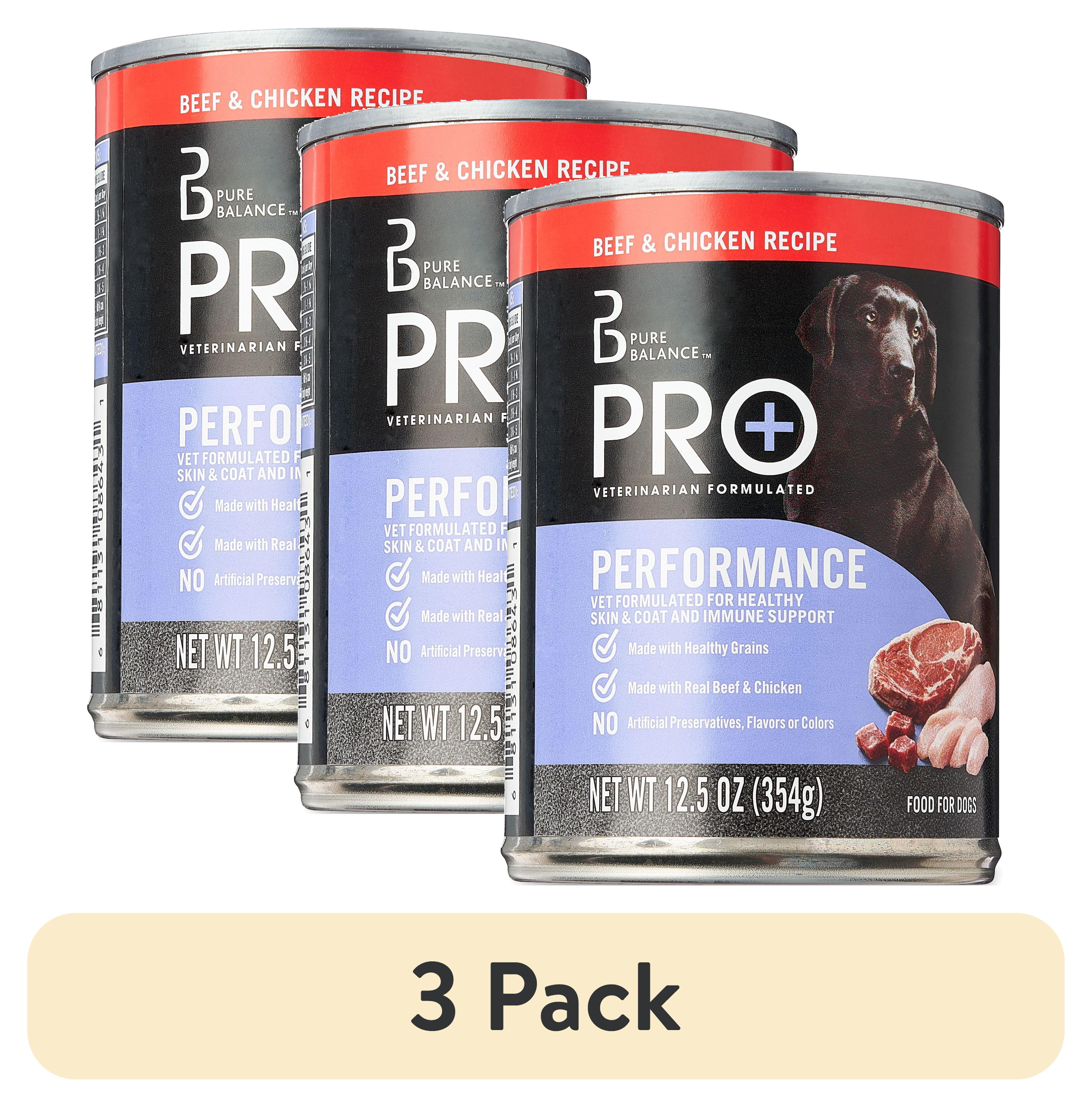 (3 pack) Pure Balance Pro+ Beef & Chicken Recipe Wet Dog Food for Performance, 12.5 oz Can