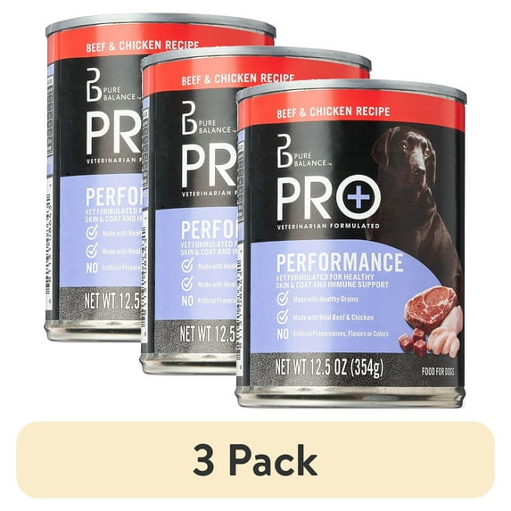 (3 pack) Pure Balance Pro+ Beef & Chicken Recipe Wet Dog Food for Performance, 12.5 oz Can