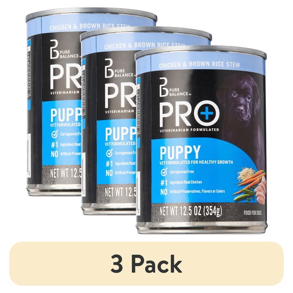 (3 pack) Pure Balance Pro+ Chicken & Brown Rice Stew Wet Dog Food for Puppy, 12.5 oz Can