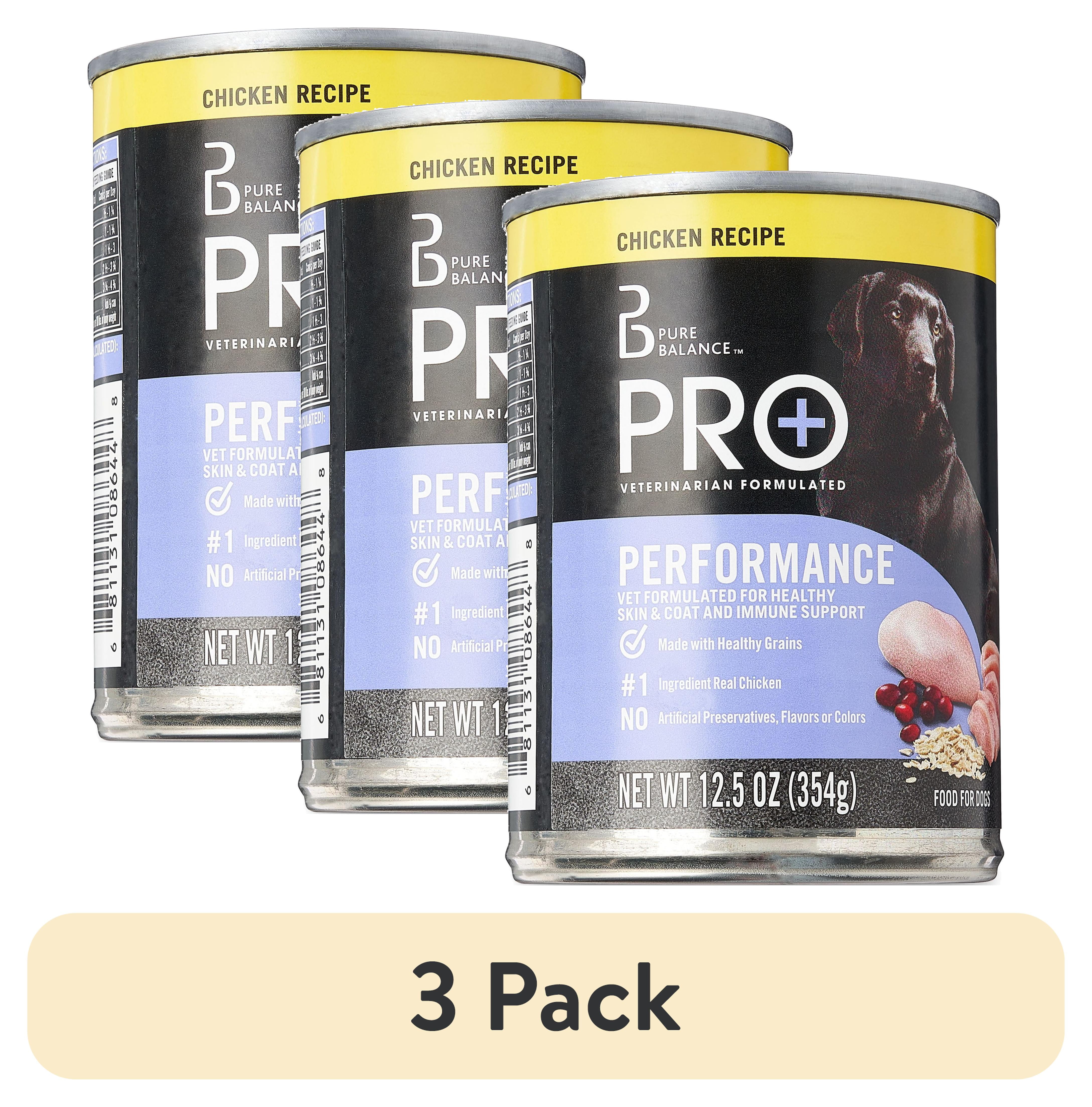 (3 pack) Pure Balance Pro+ Chicken Recipe Wet Dog Food for Performance, 12.5 oz Can