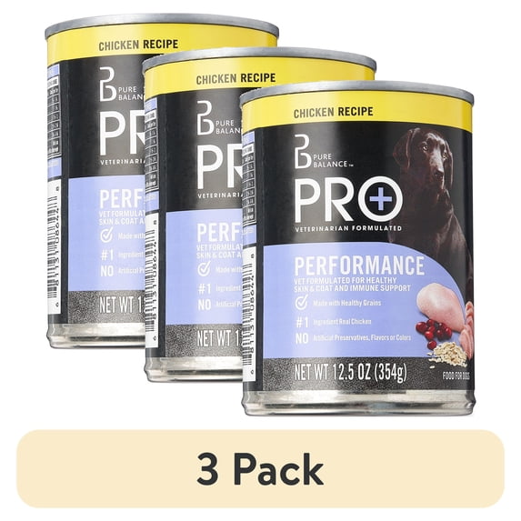 (3 pack) Pure Balance Pro+ Chicken Recipe Wet Dog Food for Performance, 12.5 oz Can