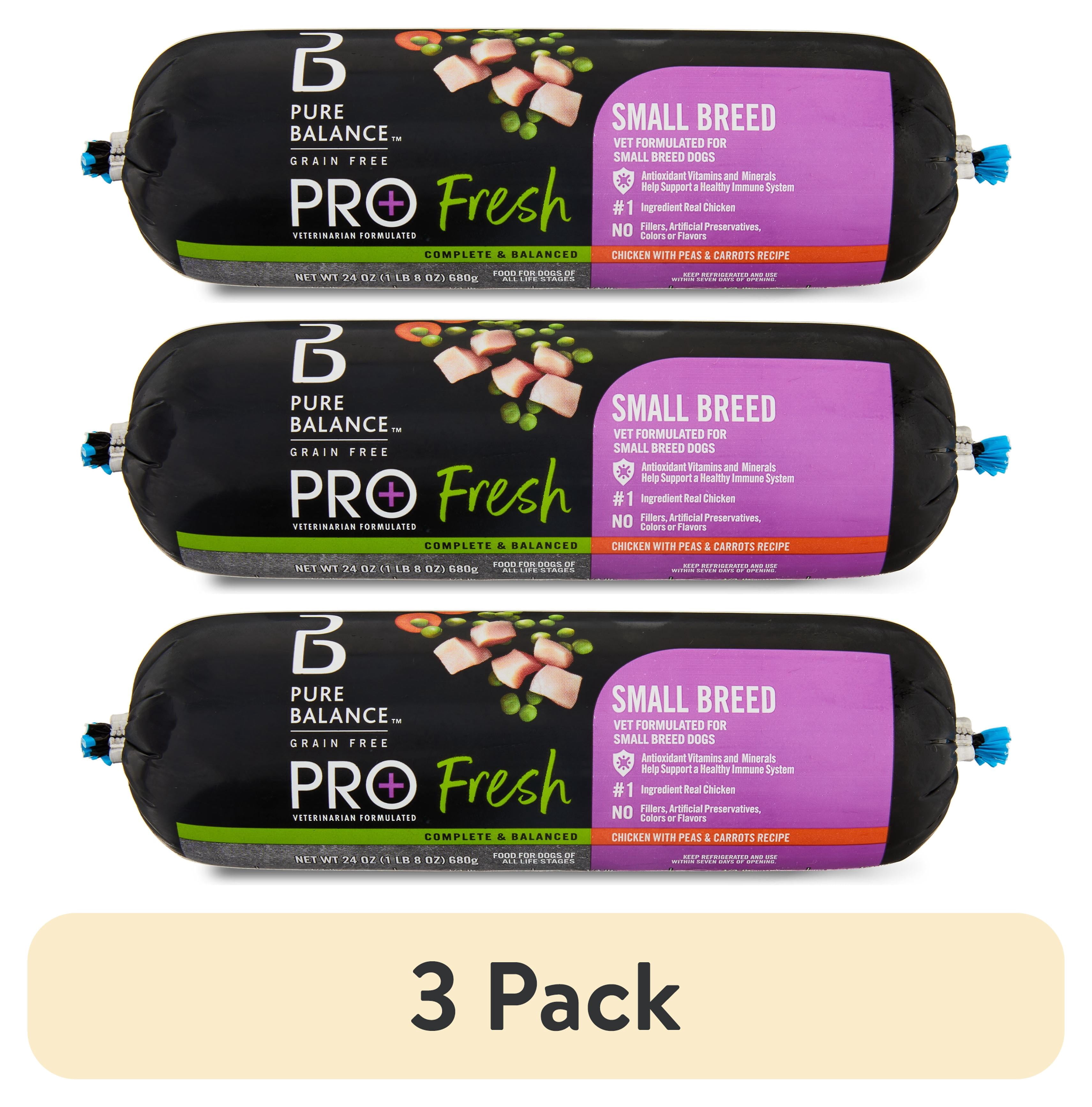 (3 pack) Pure Balance Pro+ Fresh Small Breed Food, Chicken with Peas & Carrots Recipe, 24 oz