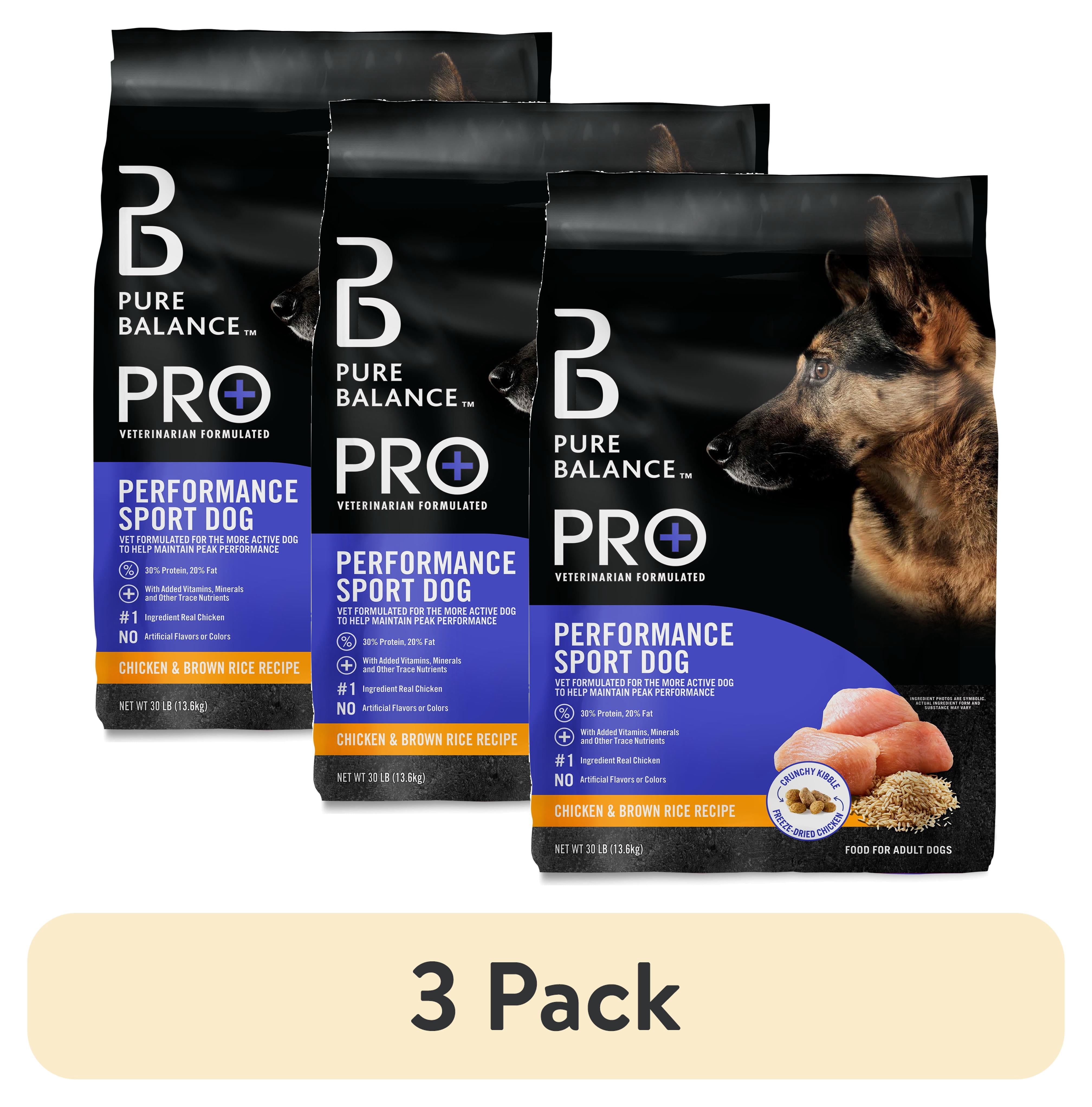 (3 pack) Pure Balance Pro+ Performance Sport Dog Dry Dog Food, Chicken & Brown Rice Recipe, 30 lb Bag