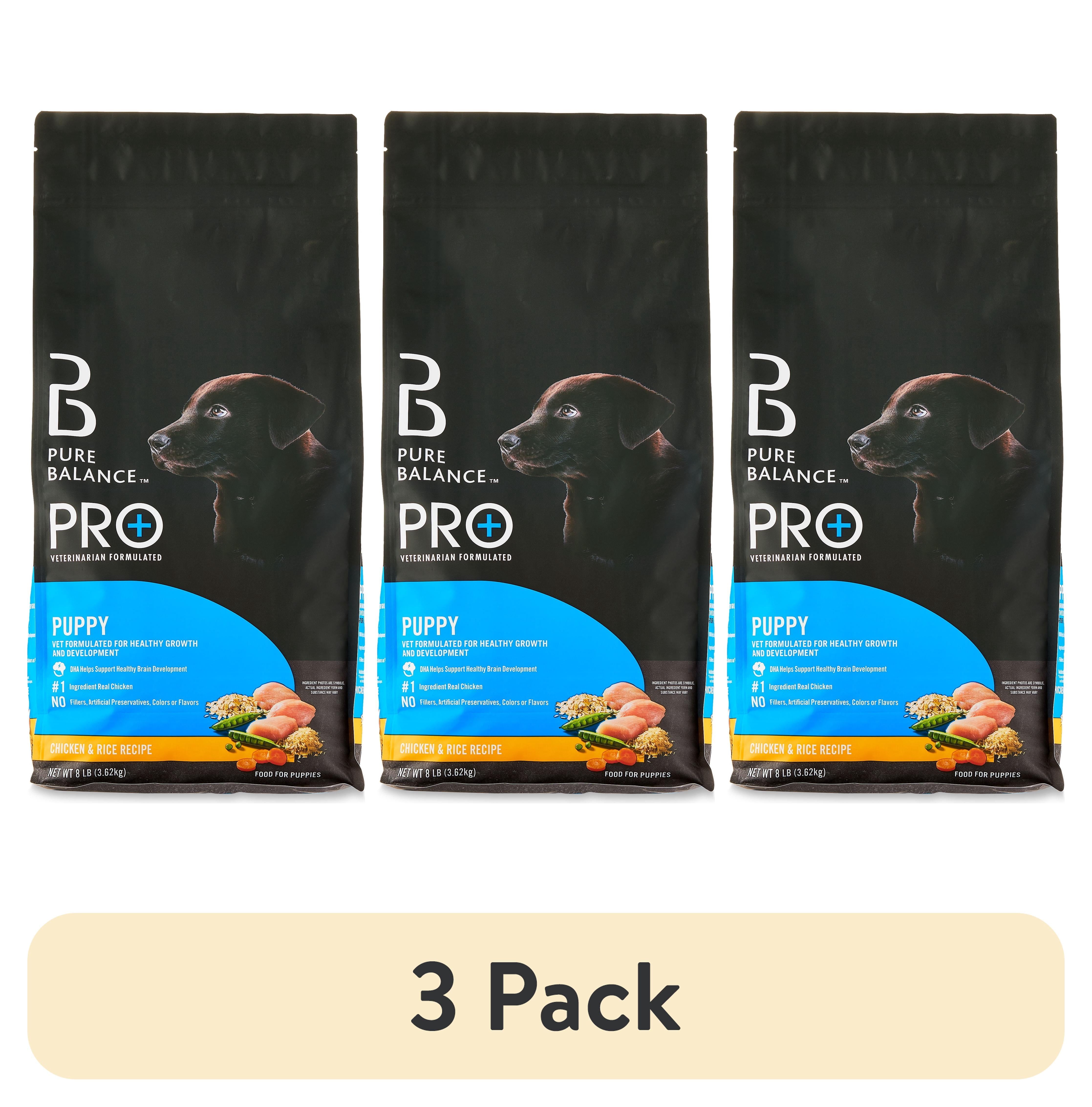 (3 pack) Pure Balance Pro+ Puppy Chicken and Rice Recipe Dry Dog Food for Puppies, 8 lb