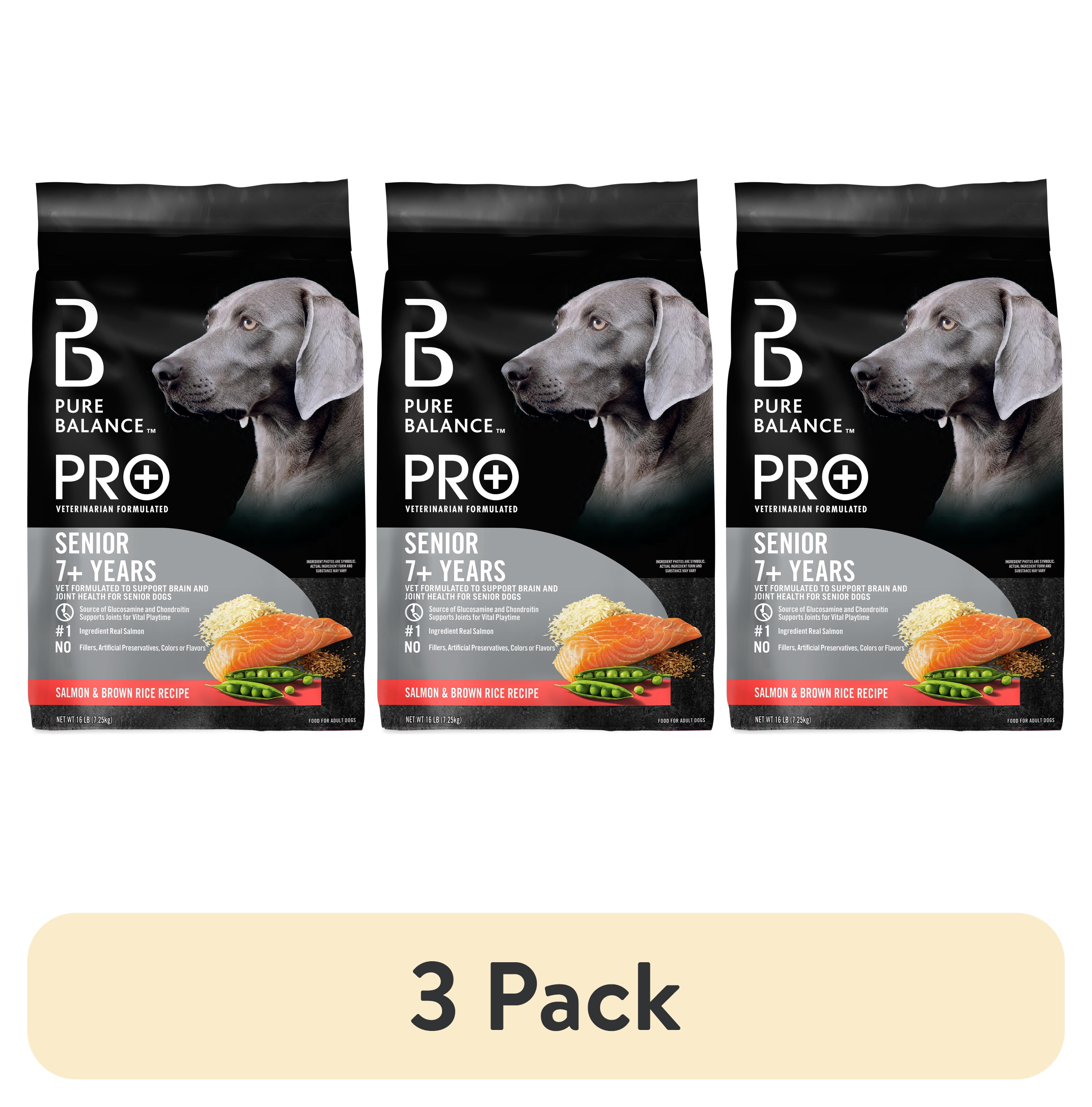 (3 pack) Pure Balance Pro+ Senior Salmon & Brown Rice Recipe Dry Dog Food, 16 lb
