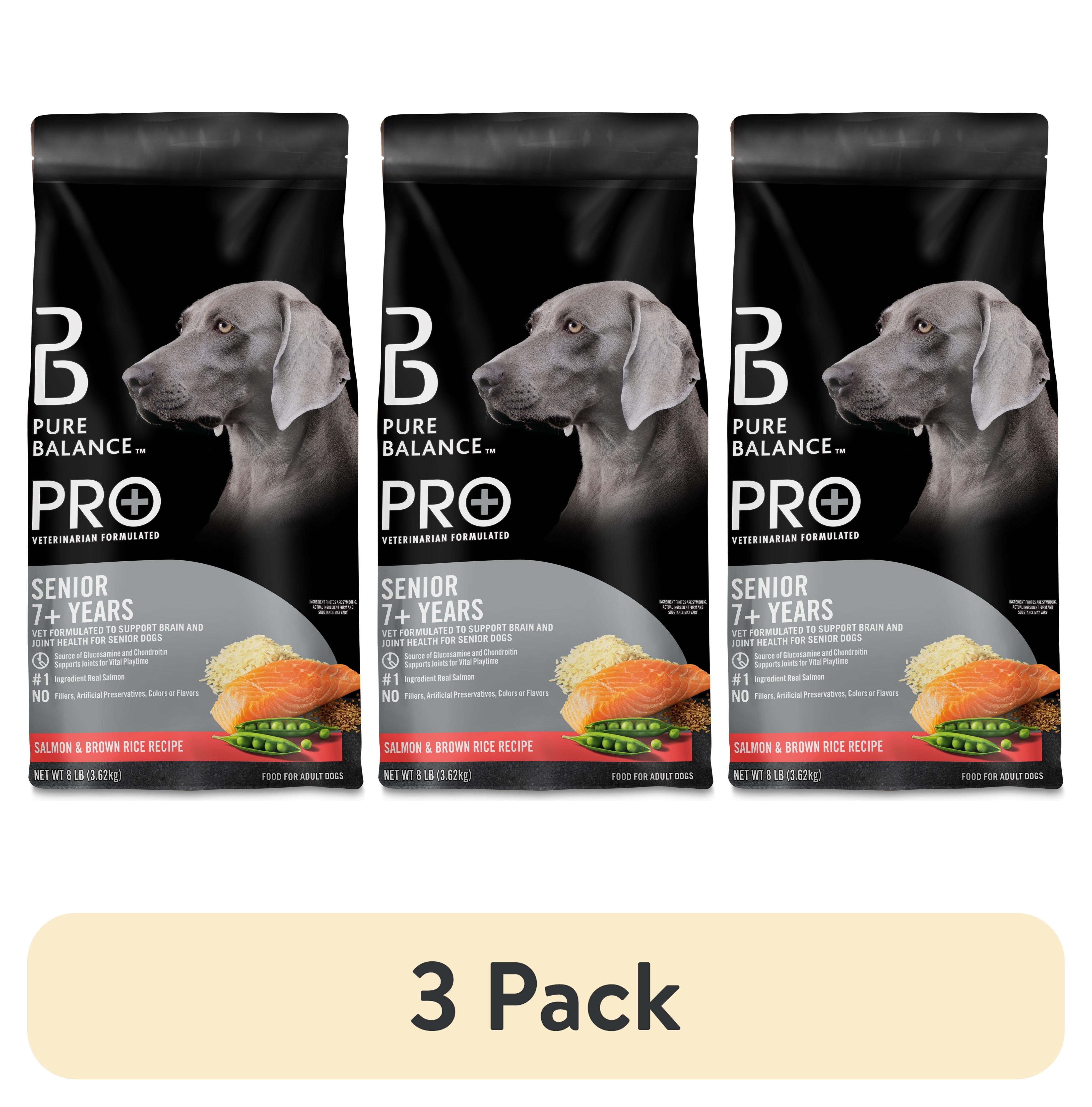 (3 pack) Pure Balance Pro+ Senior Salmon and Brown Rice Recipe Dry Dog Food, 8 lb