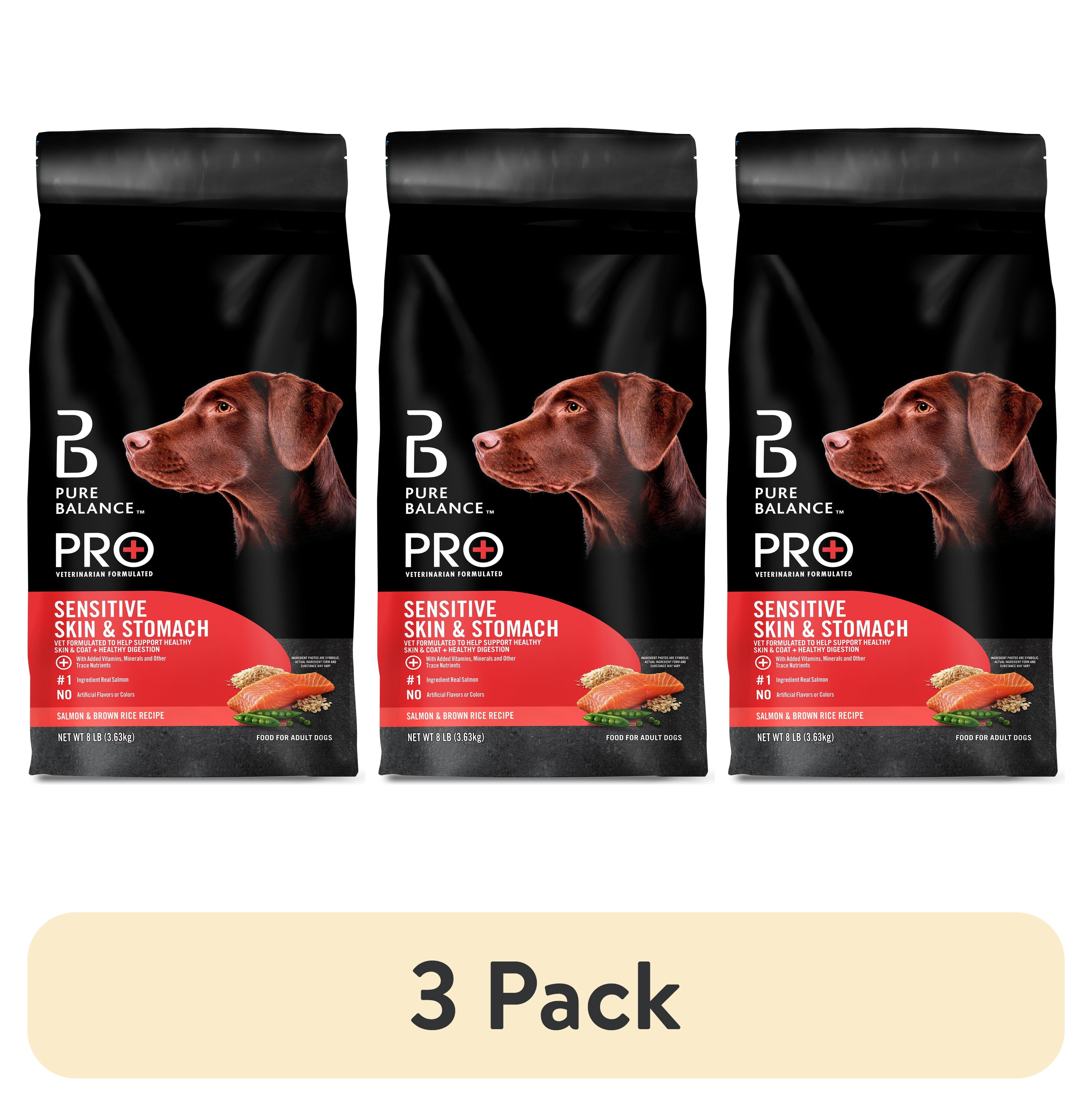 (3 pack) Pure Balance Pro+ Sensitive Skin & Stomach Dog Food, Salmon & Rice Recipe, 8 lb Bag