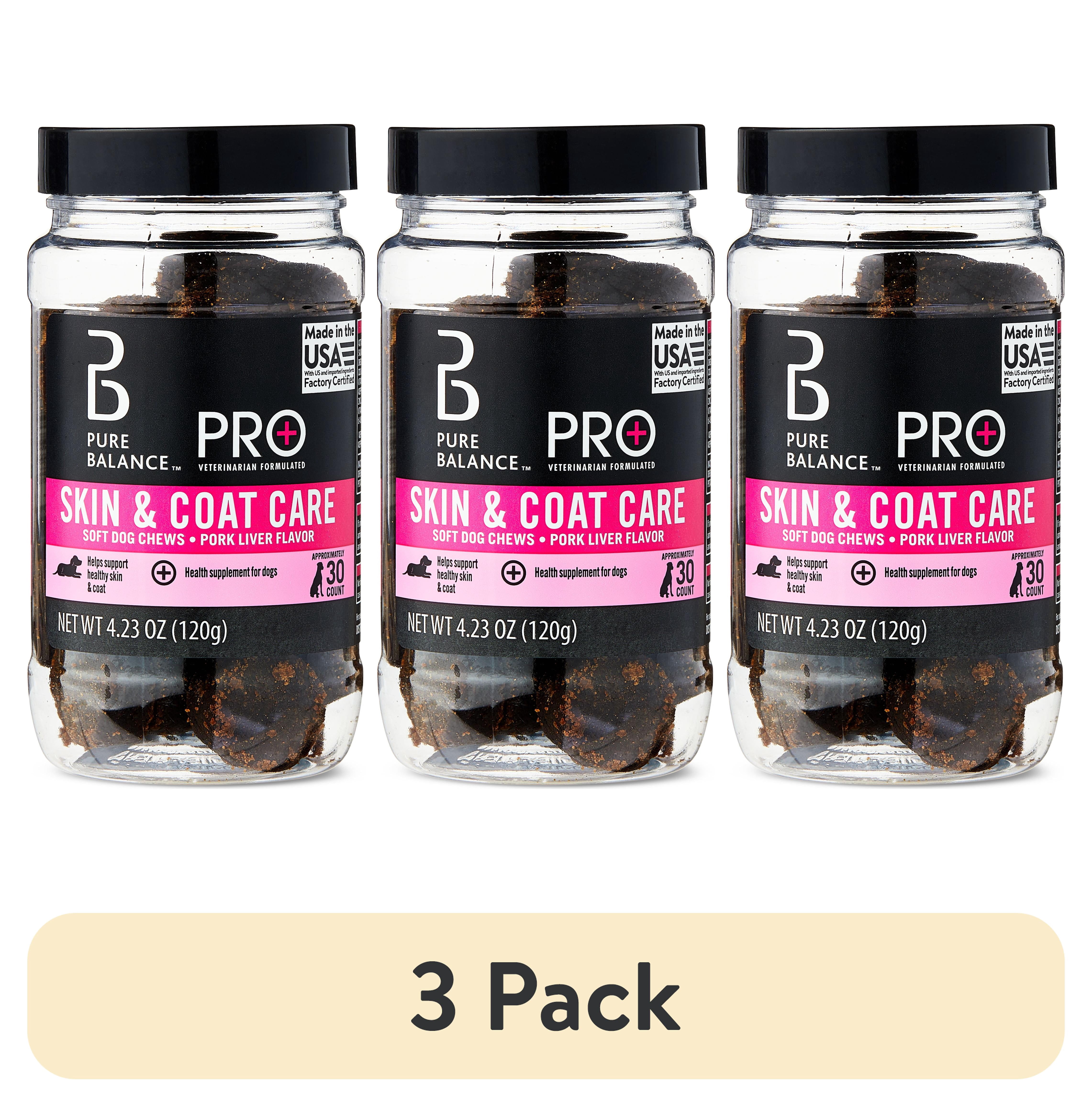 (3 pack) Pure Balance Pro+ Skin & Coat Care Dog Soft Chews, 4.23 oz, 30 Count