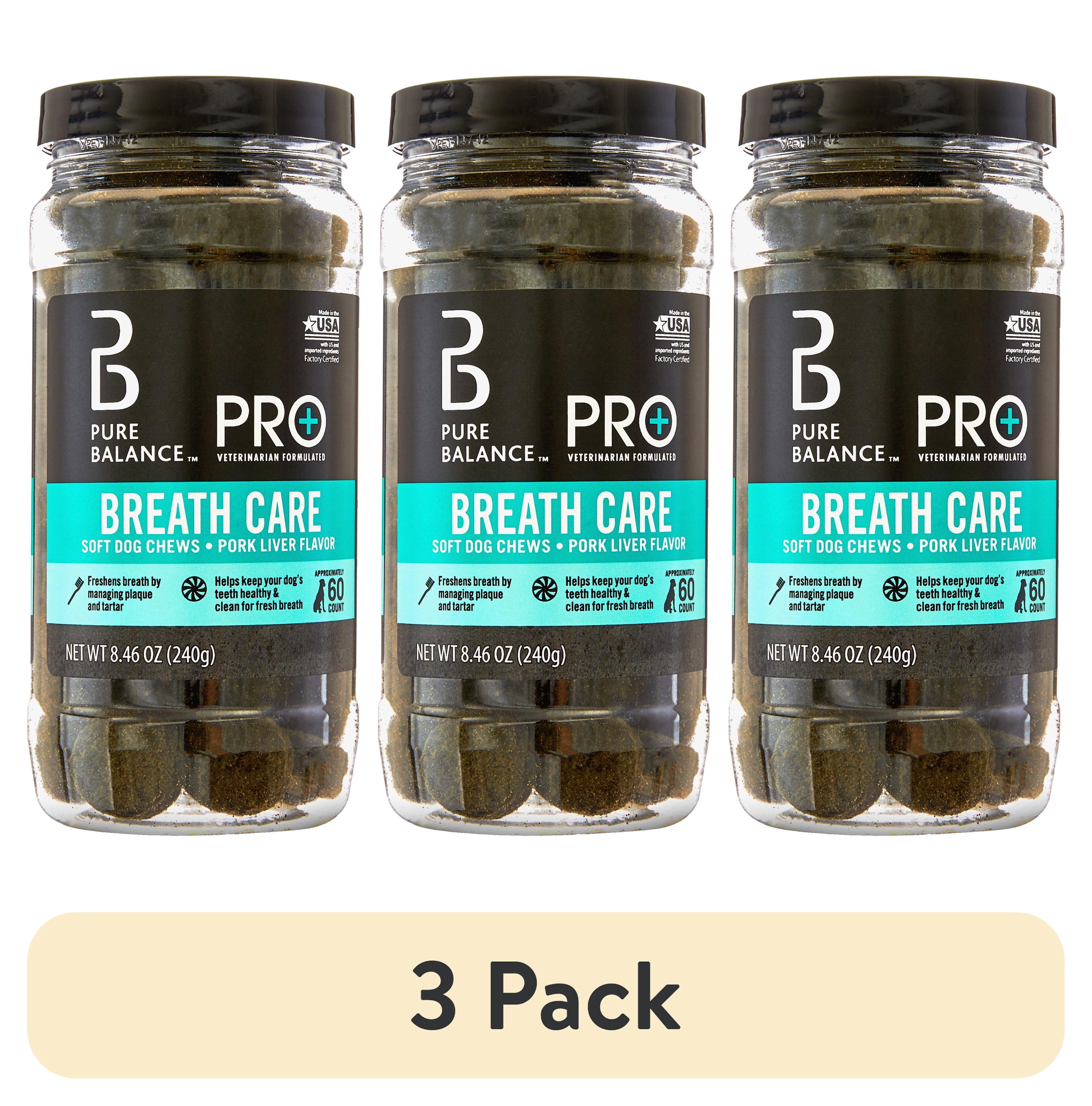 (3 pack) Pure Balance Pro+ Veterinarian Formulated Breath Care for Dogs, Plaque and Tartar Fighting, Pork Liver Flavor, 60 Count Soft Chews