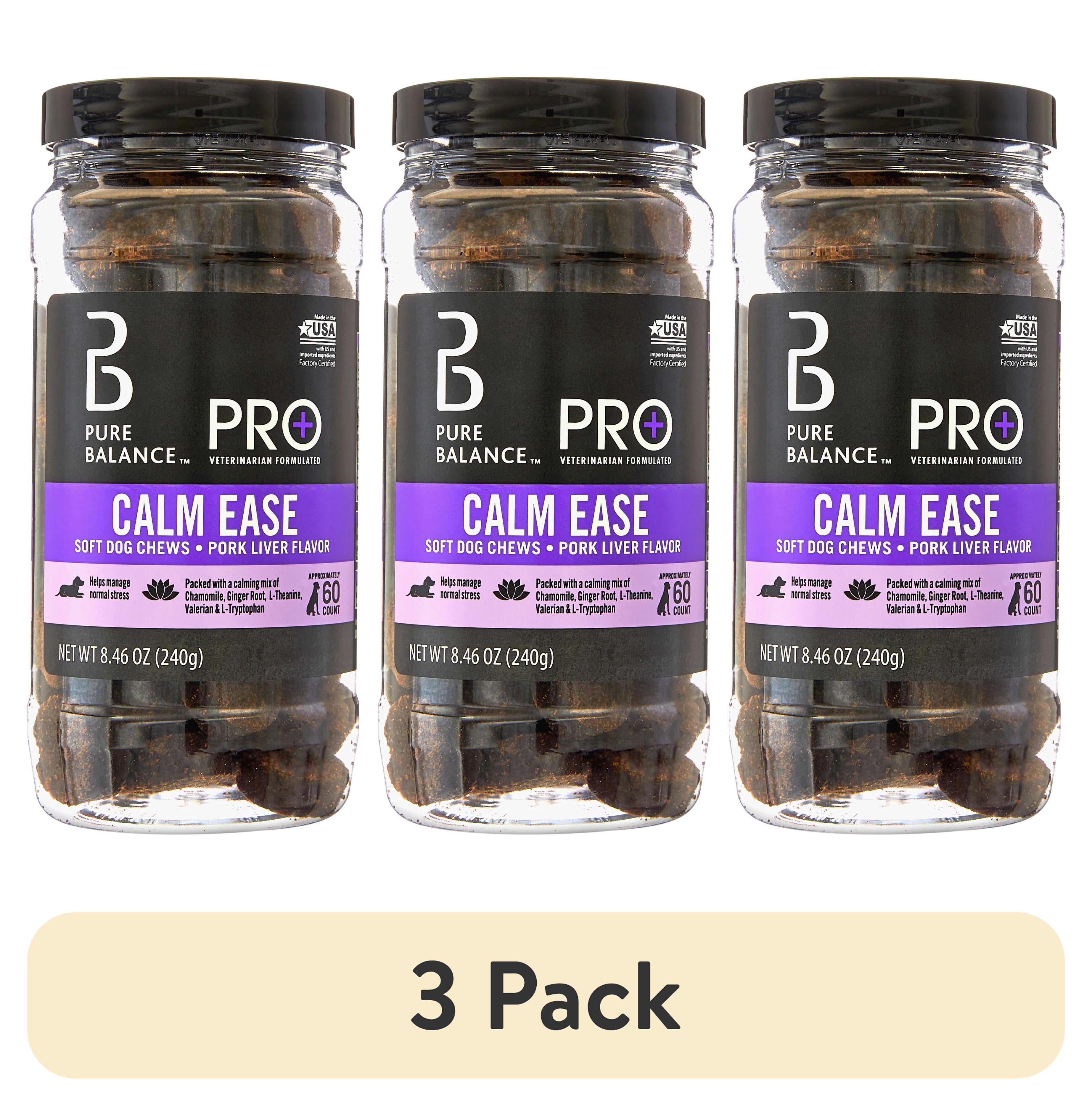 (3 pack) Pure Balance Pro+ Veterinarian Formulated Calm Ease for Dogs, Pork Liver Flavor, 60 Count Soft Chews