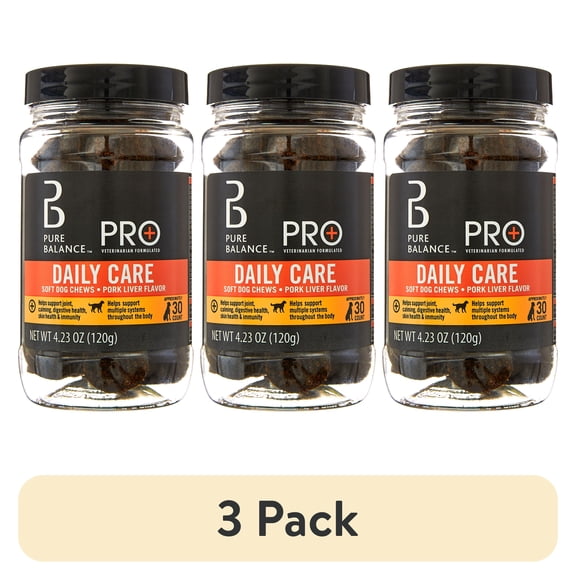 (3 pack) Pure Balance Pro+ Veterinarian Formulated Daily Care for Dogs, Pork Liver Flavor, 30 Count Soft Chews