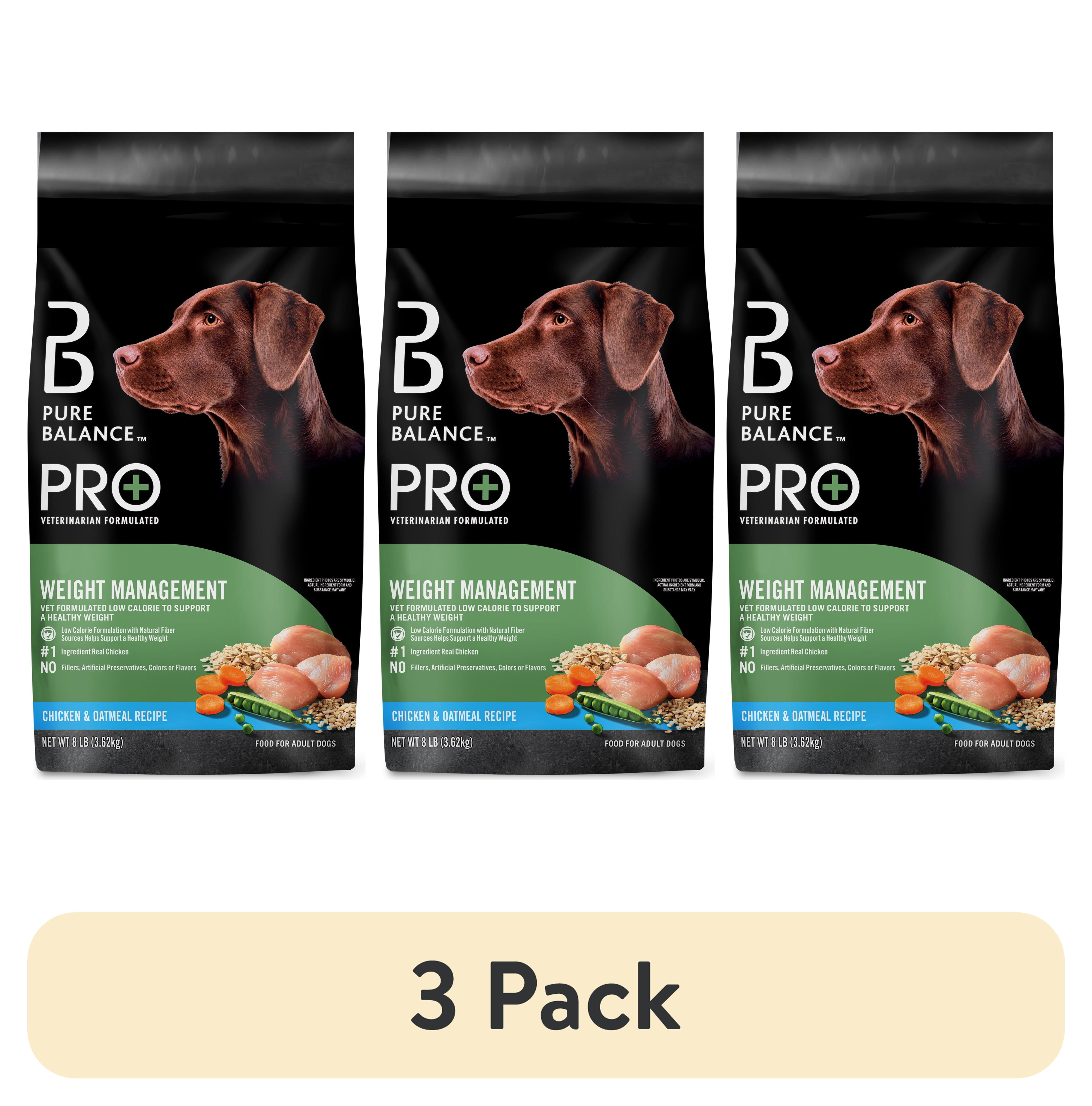 (3 pack) Pure Balance Pro+ Weight Management Chicken and Oatmeal Recipe Dry Dog Food, 8 lb
