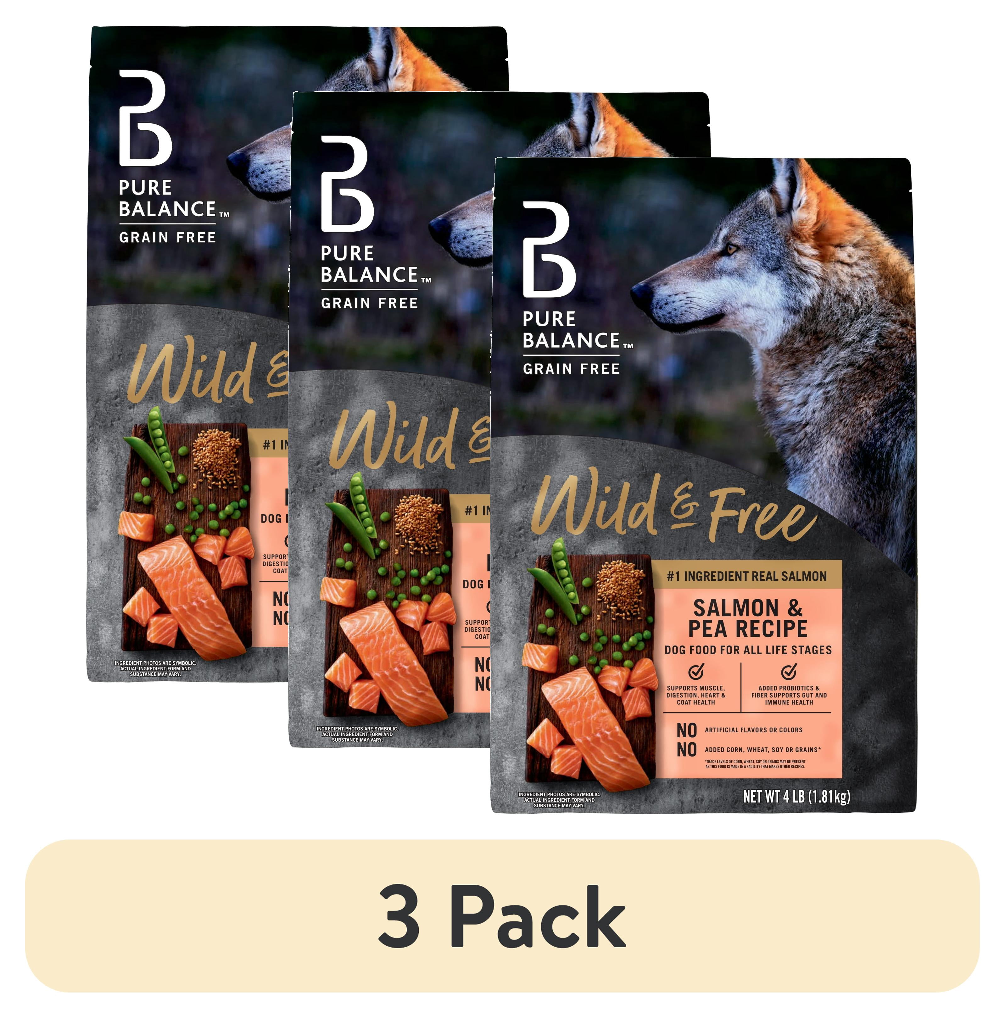(3 pack) Pure Balance Wild & Free Grain-Free Salmon & Pea Recipe Dry Dog Food, 4 lbs