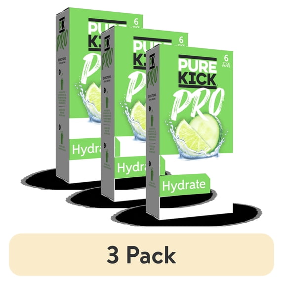 (3 pack) Pure Kick Pro Cucumber Lime, Hydration Electrolyte Powdered Drink Mix, 6 Count Packets