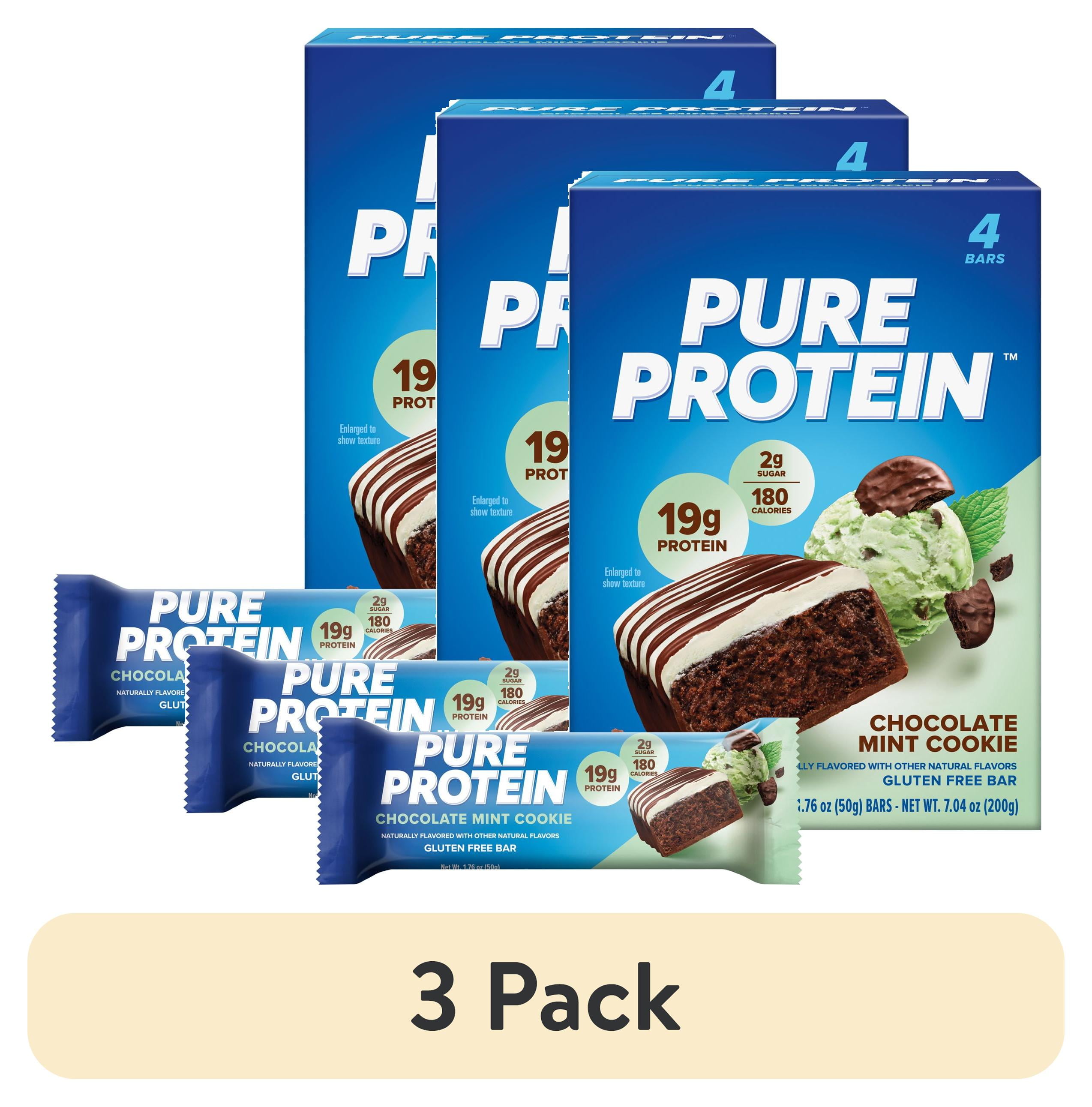 (3 pack) Pure Protein Bars, Chocolate Mint Cookie, 20g Protein, Gluten Free, 1.76 oz, 4 Ct