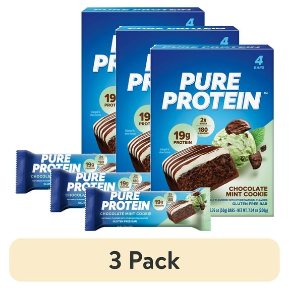 (3 pack) Pure Protein Bars, Chocolate Mint Cookie, Gluten Free, 20g Protein, 1.76 oz, 4 Count