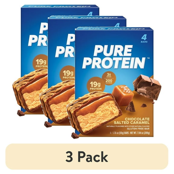 (3 pack) Pure Protein Chocolate Salted Caramel Bar, 20g Protein, Low Sugar, Gluten Free, 1.76 oz, 4 Count