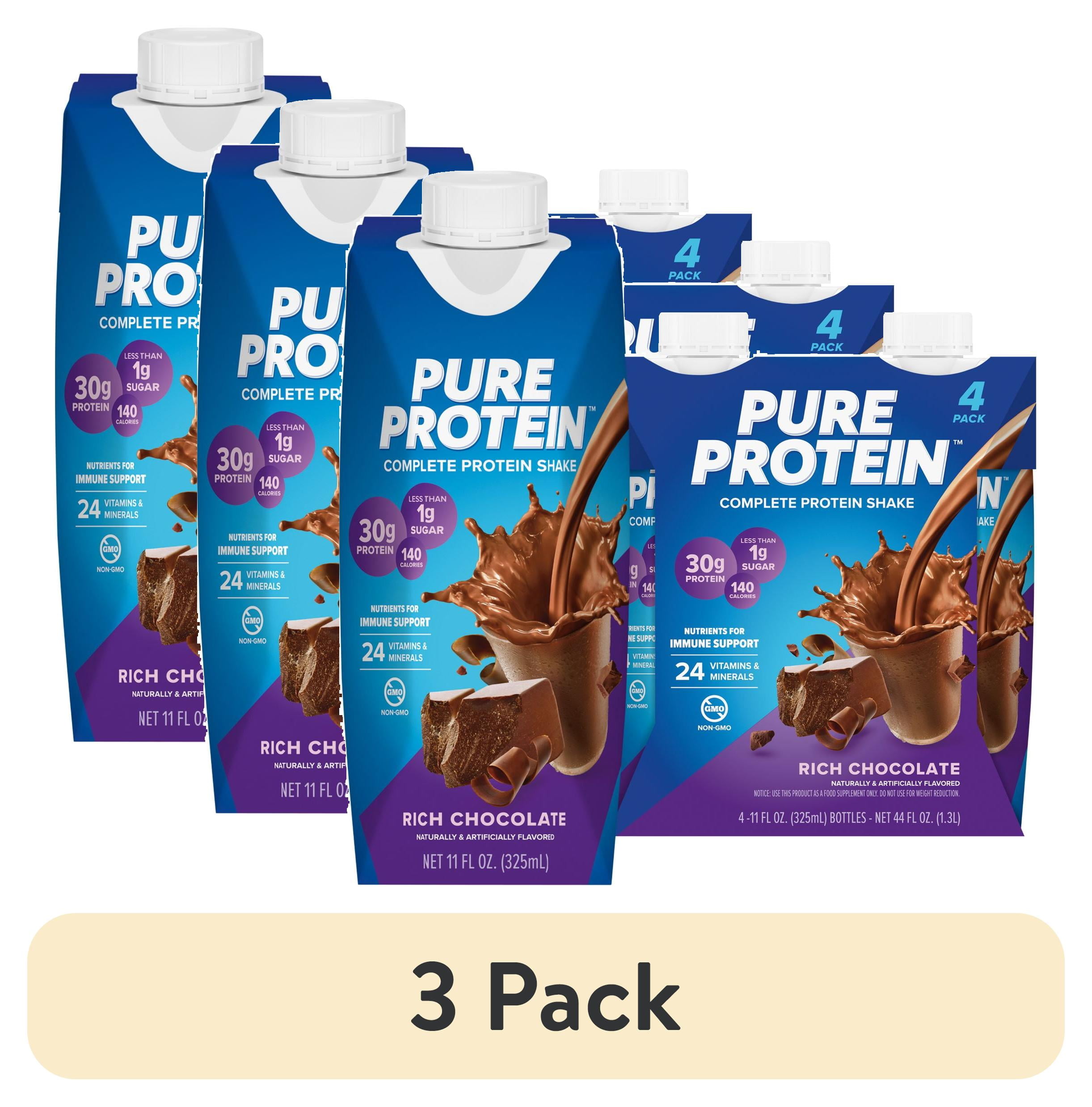 (3 pack) Pure Protein Shake, Rich Chocolate, 30g Protein, Gluten Free, 11 fl oz, 4 Ct