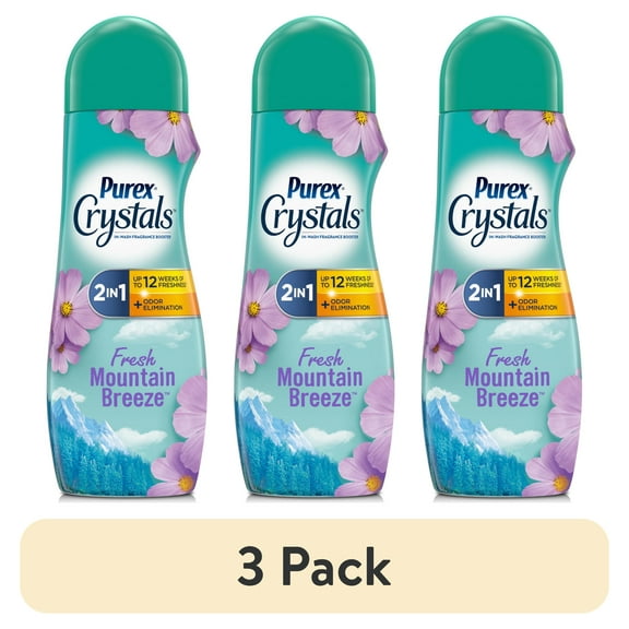 (3 pack) Purex Crystals In-Wash Odor Eliminating Scent Booster, Fresh Mountain Breeze, 21oz