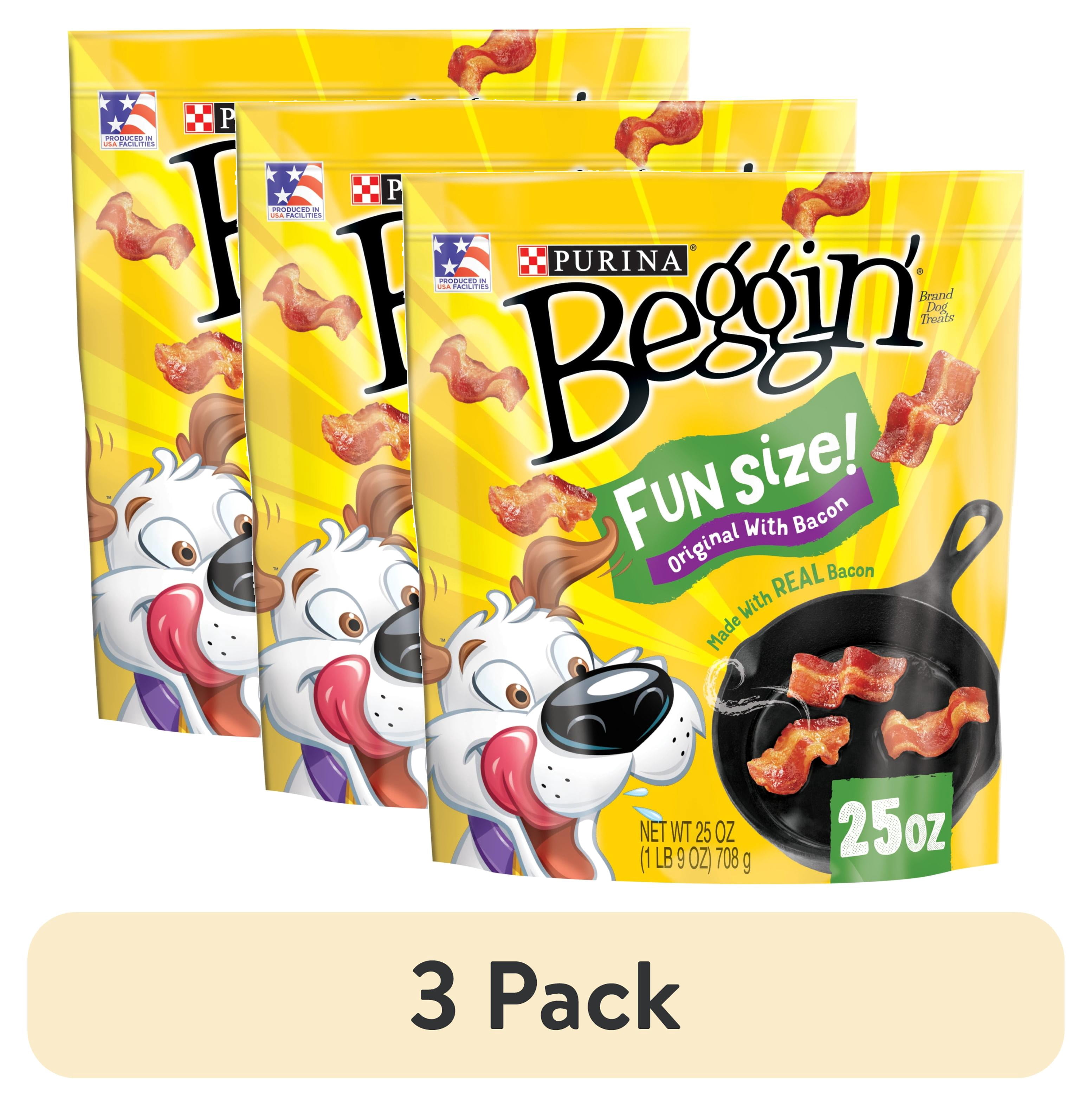(3 pack) Purina Beggin' Strips Small Dog Treats Fun Size Original with Real Bacon Flavor Chews, 25 oz Pouch