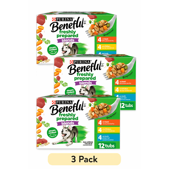(3 pack) Purina Beneful Freshly Prepared Blends Wet Dog Food Variety Pack With Beef, Chicken, or Lamb Dog Food