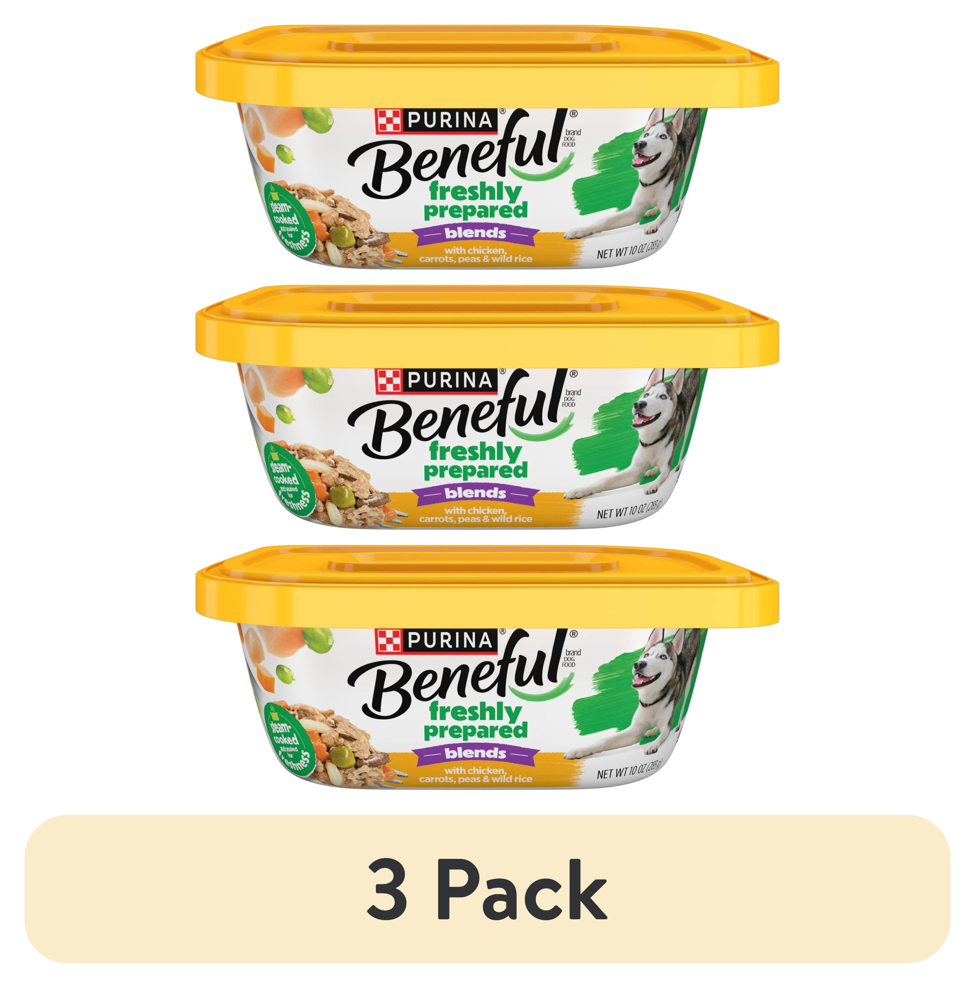 (3 pack) Purina Beneful Freshly Prepared Blends Wet Dog Food with Chicken, Carrots, Peas, and Wild Rice, 10 oz Tub