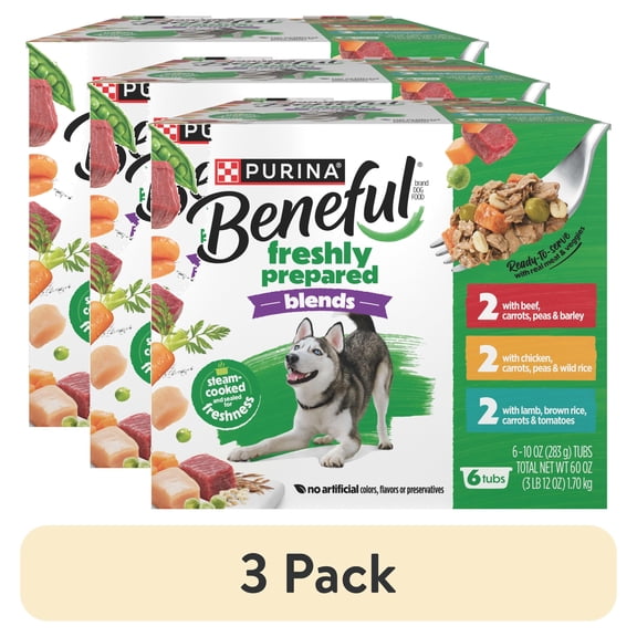 (3 pack) Purina Beneful Freshly Prepared Blends Wet Dog Food Variety Pack With Beef, Chicken, or LambDog Food, 10 oz.