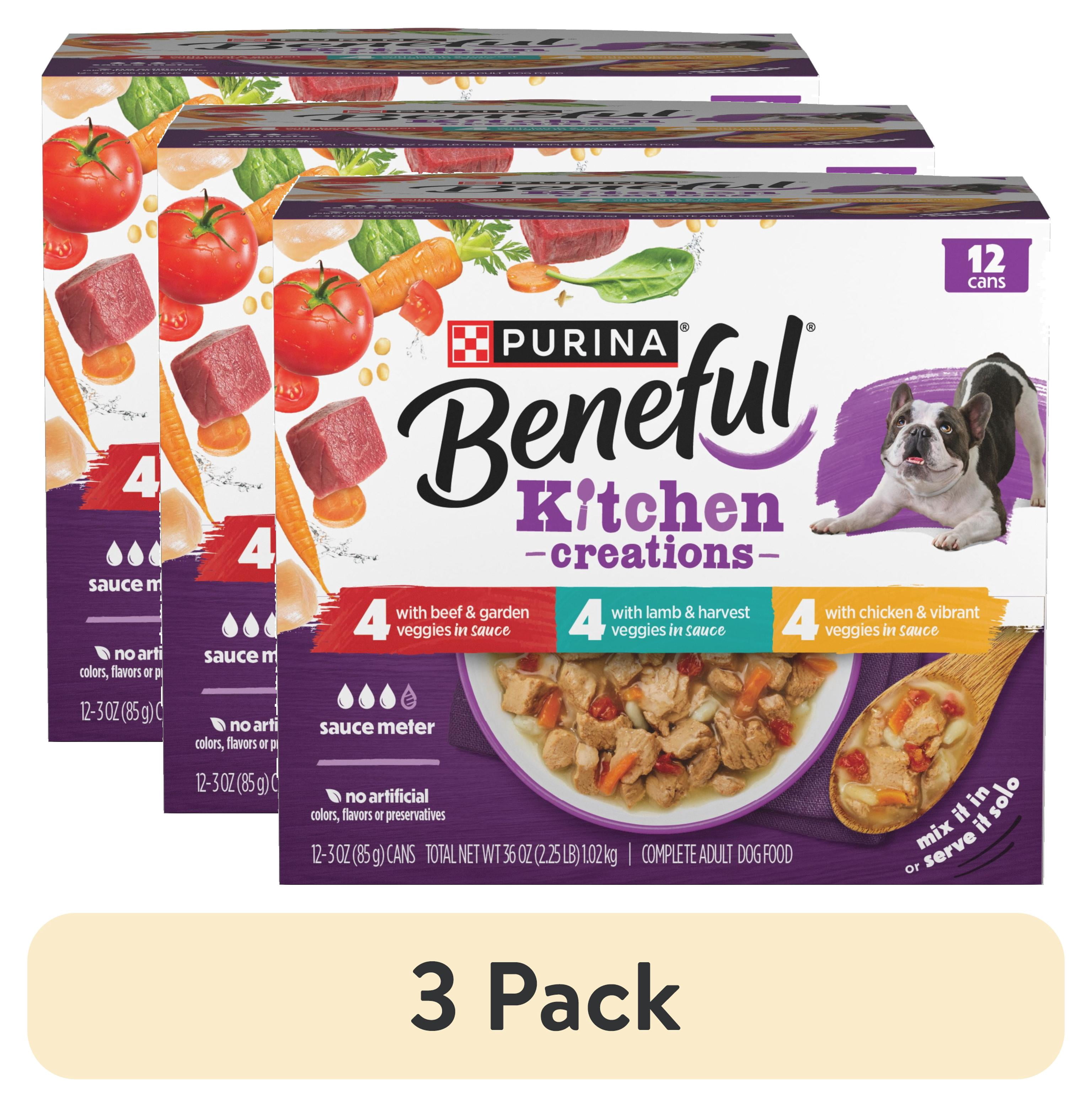 (3 pack) Purina Beneful Kitchen Creations With Beef, Chicken, or Lamb Wet Dog Food Variety Pack, 3 oz Cans (12 Pack)