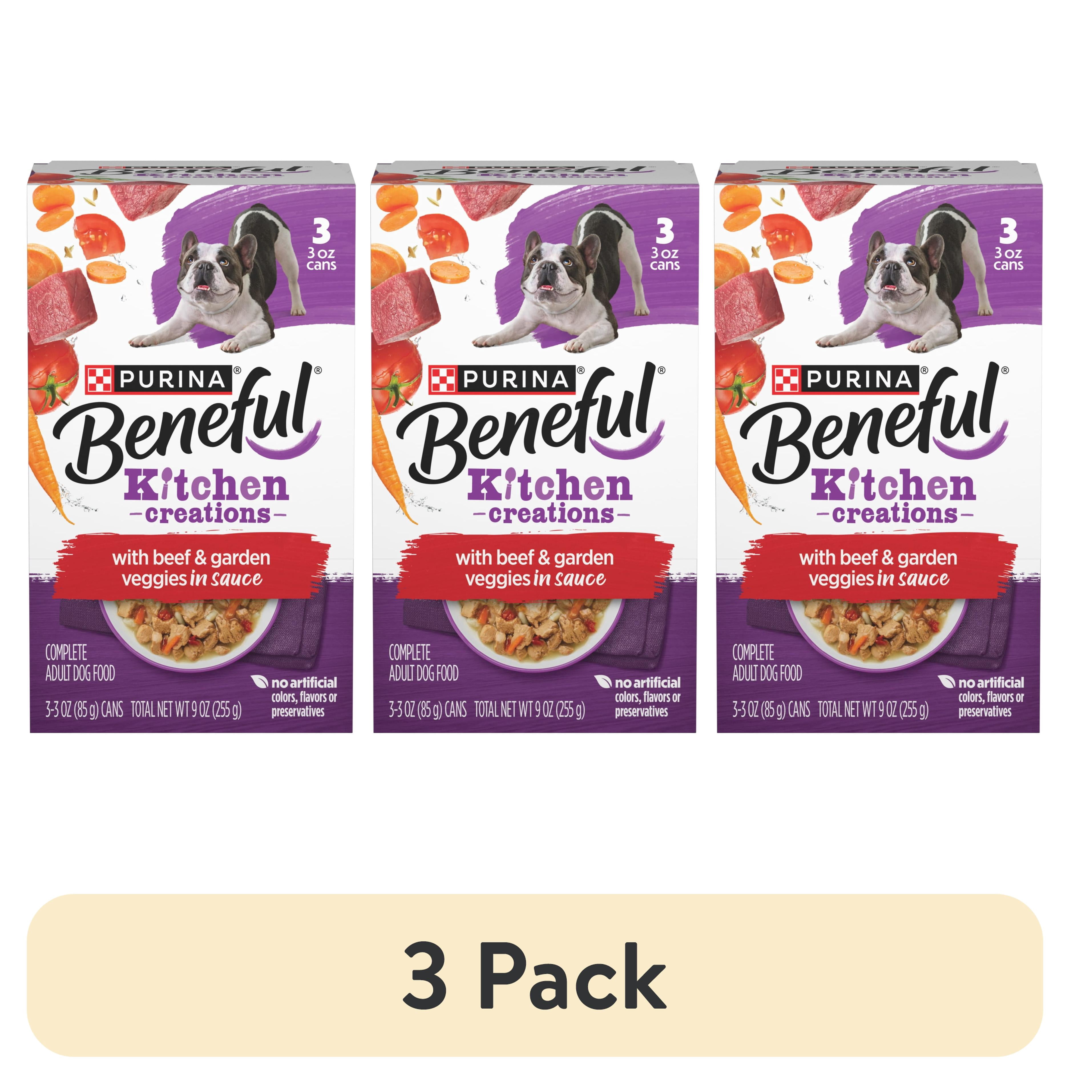 (3 pack) Purina Beneful Kitchen Creations With Beef and Garden Veggies in Sauce Wet Dog Food, 3 oz, 8 Pack