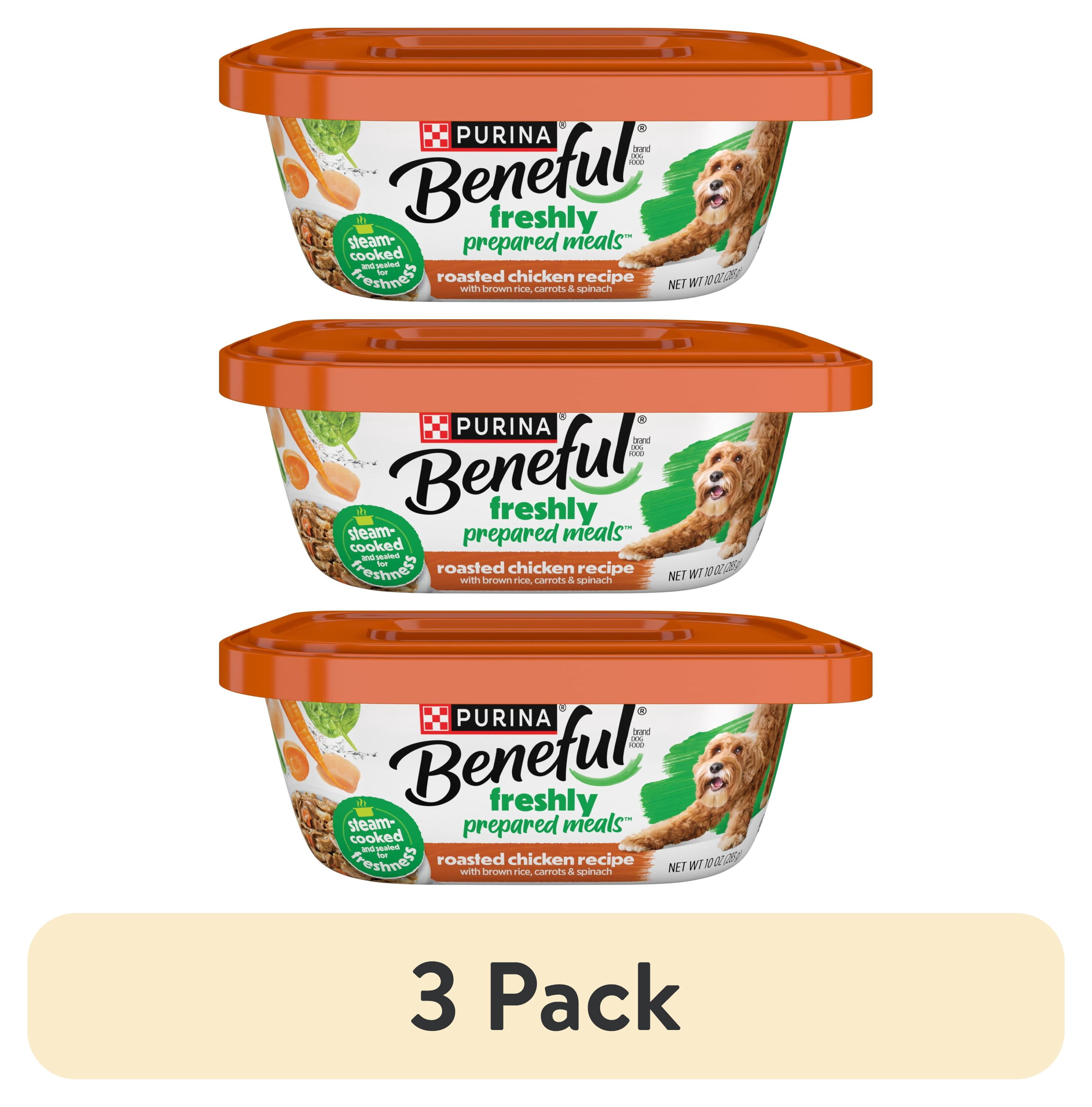 (3 pack) Purina Beneful Dog Food Freshly Prepared Meals Wet Dog Food Roasted Chicken Recipe With Brown Rice, Carrots and Spinach, 10 oz.