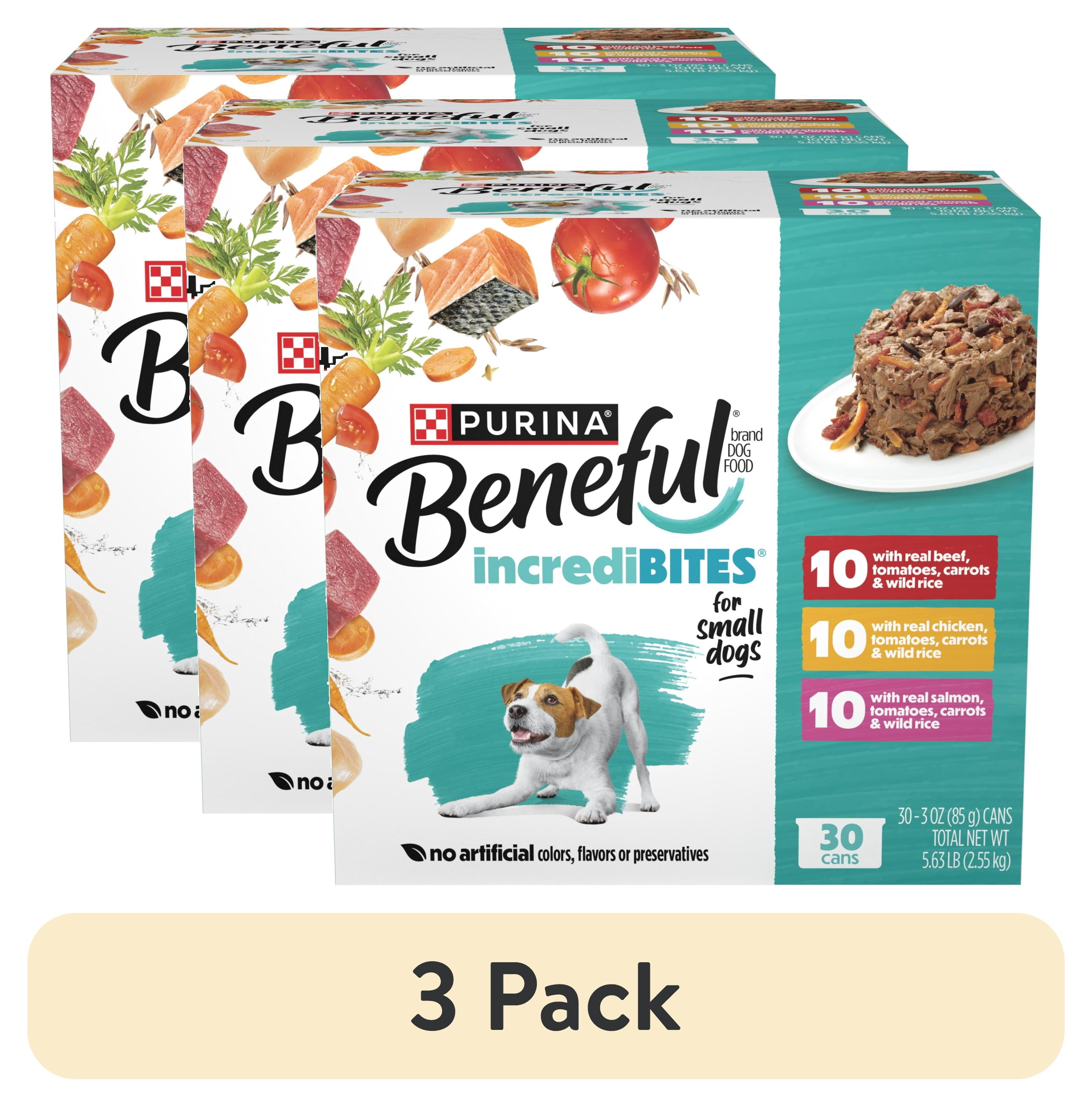 (3 pack) Purina Beneful Small Breed Wet Dog Food Variety Pack, IncrediBites With Real Beef, Chicken and Salmon, 3 oz, 30 Pack