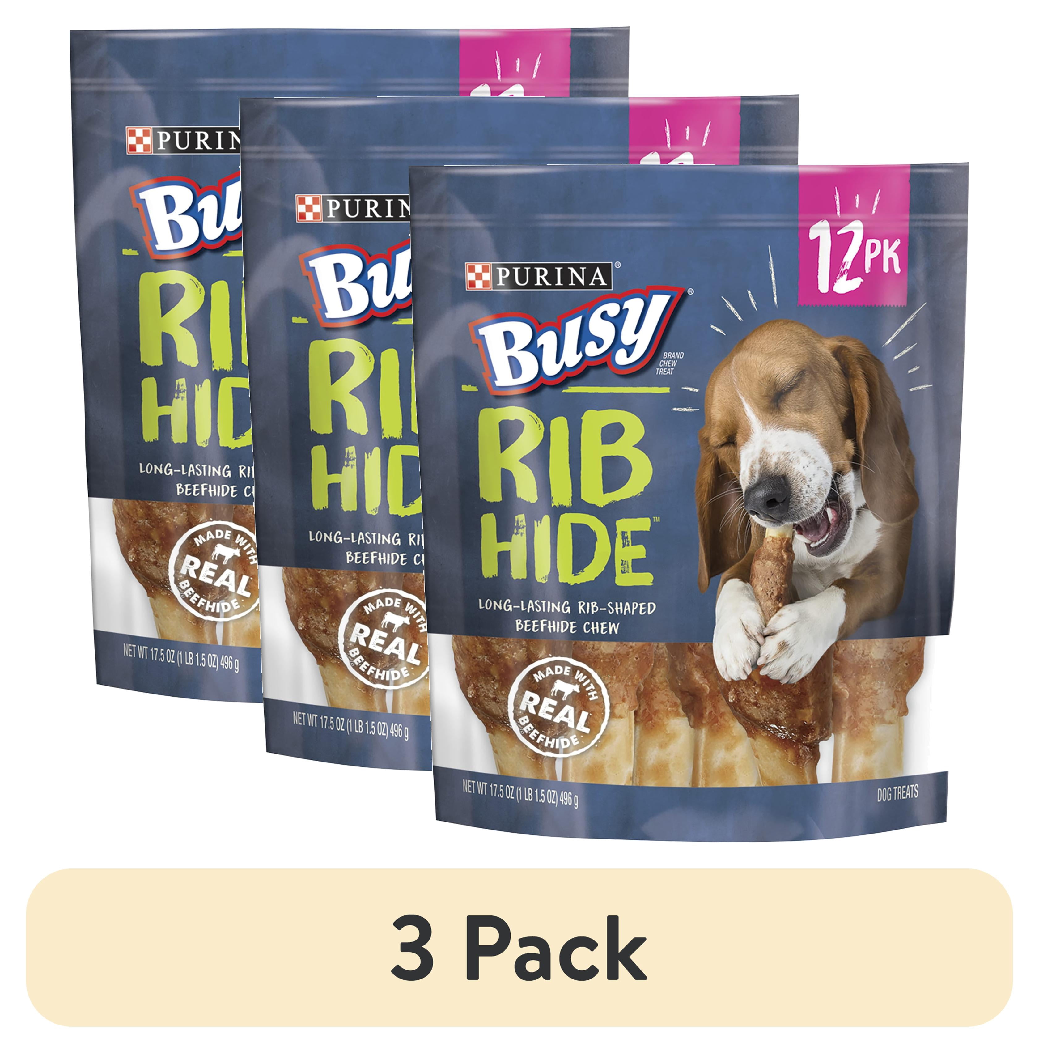 (3 pack) Purina Busy Bone Small & Medium Dog Treats Ribhide with Real Beef Chews, 17.5 oz Pouch