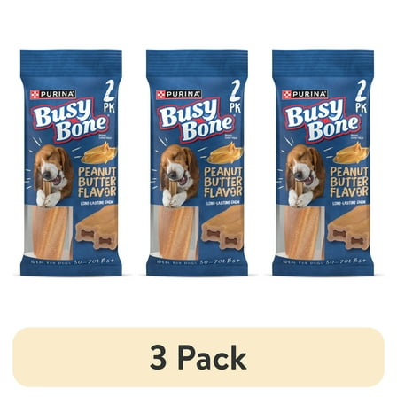 (3 pack) Purina Busy Bone Adult Dog Chew Bone Treats, Peanut Butter