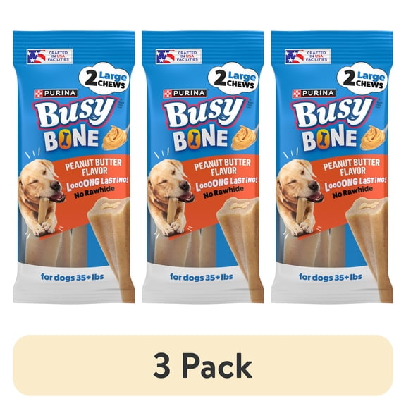 (3 pack) Purina Busy Bone Adult Dog Chew Bone Treats, Peanut Butter, 7 oz.