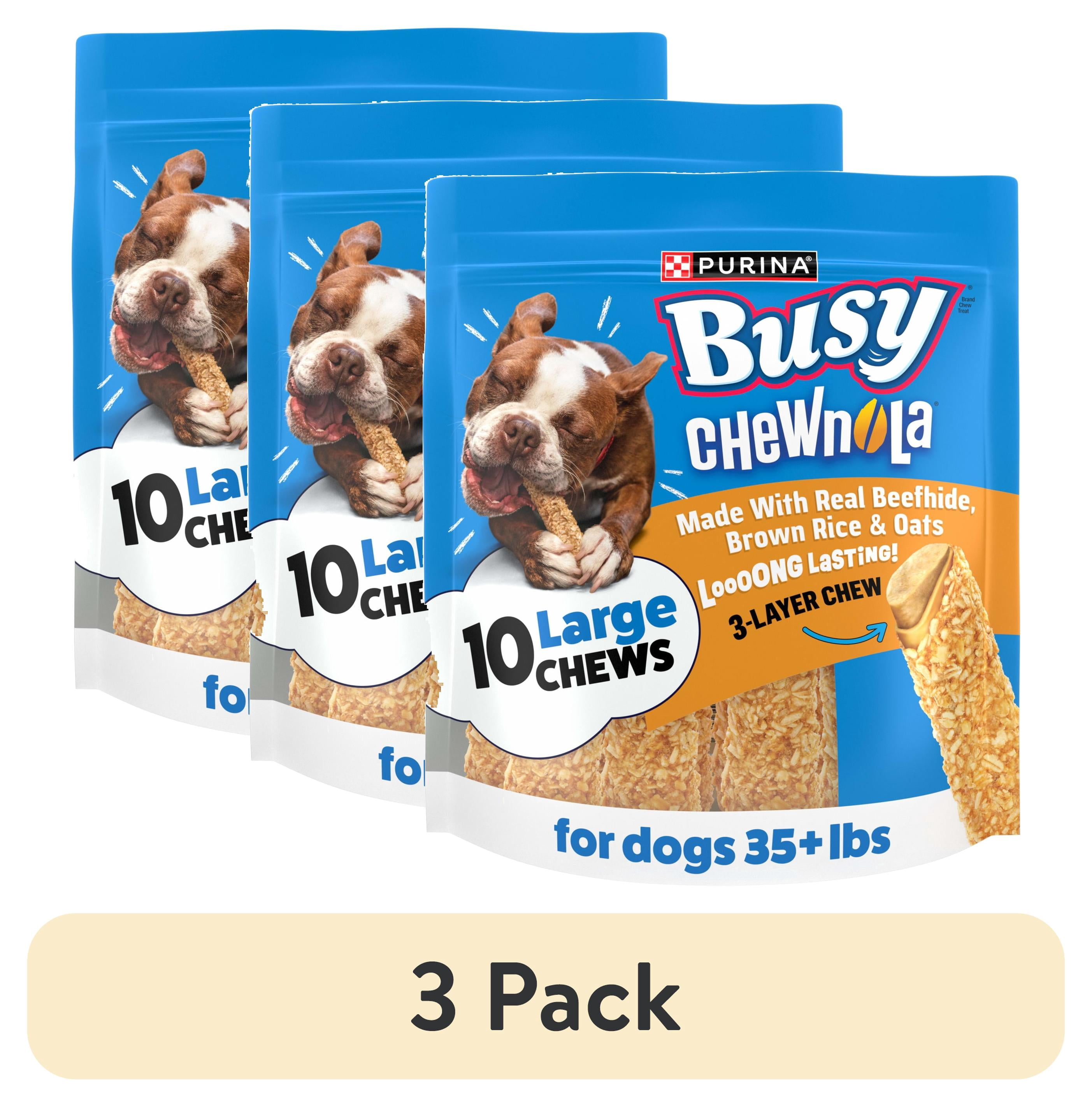(3 pack) Purina Busy Chewnola Large Breed Beefhide Chews for Dogs, Long-Lasting Dog Snacks, 20 oz, 4 Pack